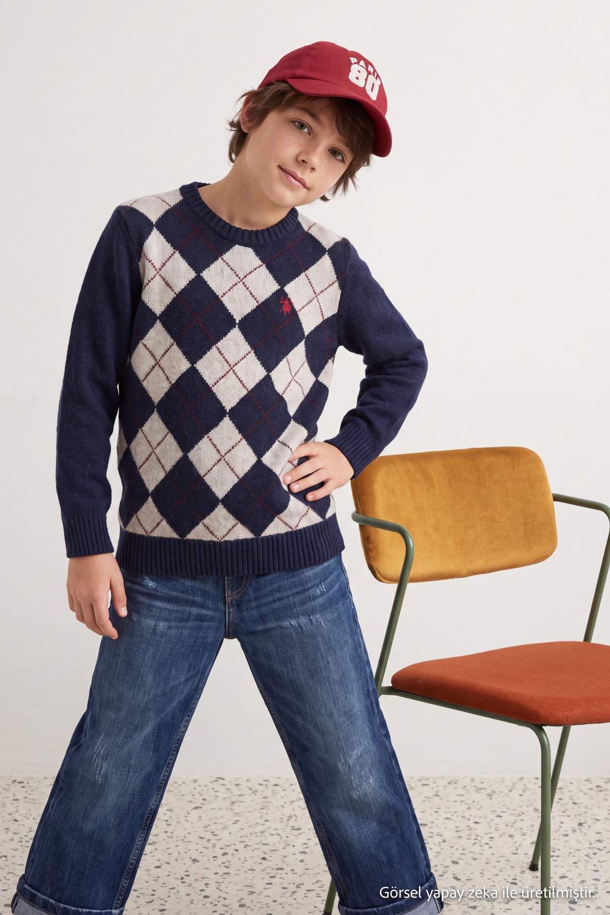 Trendyolmilla Kids Lacivert Erkek Çocuk Kalın Şardonlu Baklava Desenli Bisiklet Yaka Triko Kazak TKDAW27KZ00036