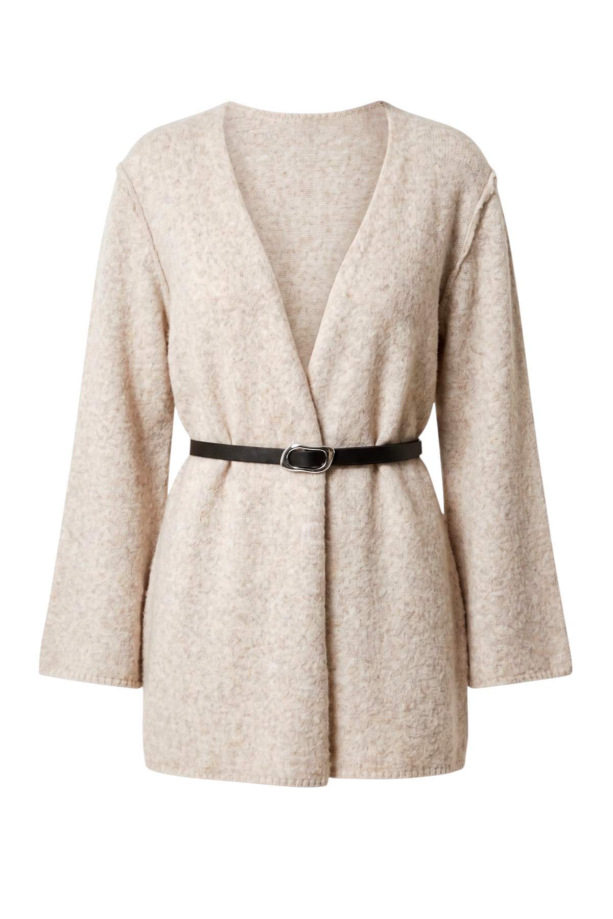 Trendyolmilla Modest Bej Yumuşak Dokulu Kemer Detaylı Triko TCTAW27TH00003