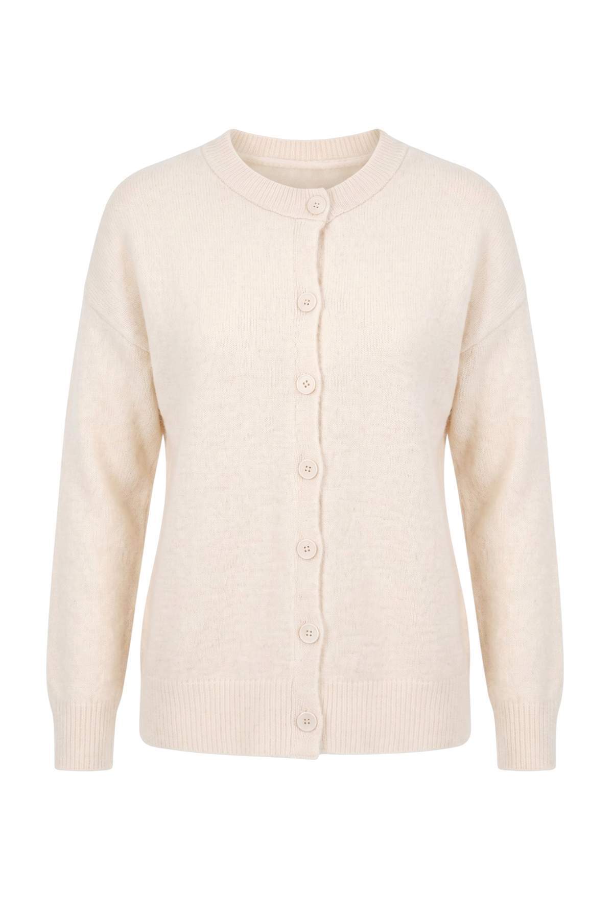 Trendyolmilla Curve Wardrobe Essentials Taş Alpaka Yünü Karışımlı Basic Triko Hırka TBBAW26AV00037