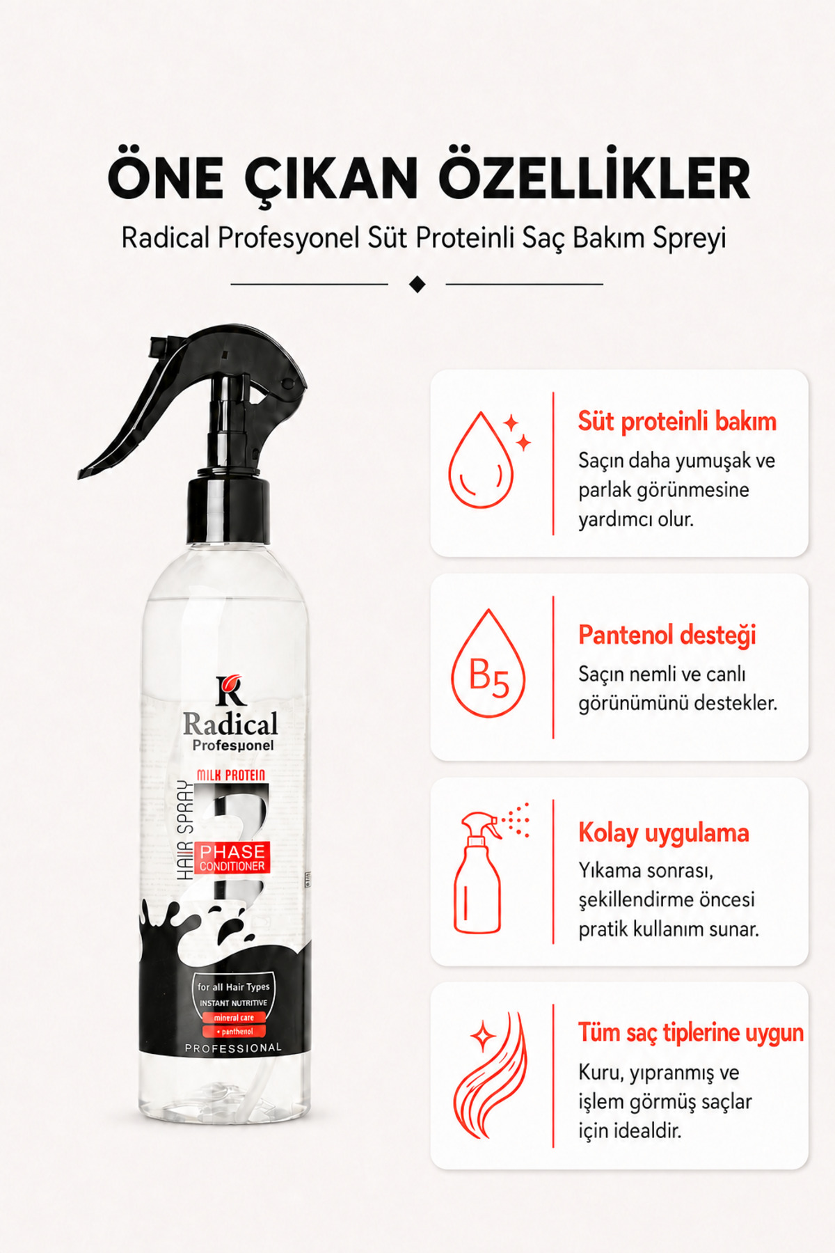 Profesyonel Onarıcı Süt Proteinli Çift Fazlı Saç Bakım Spreyi 400 ml — 0001conditioner-milk — تصویر 2 از 3