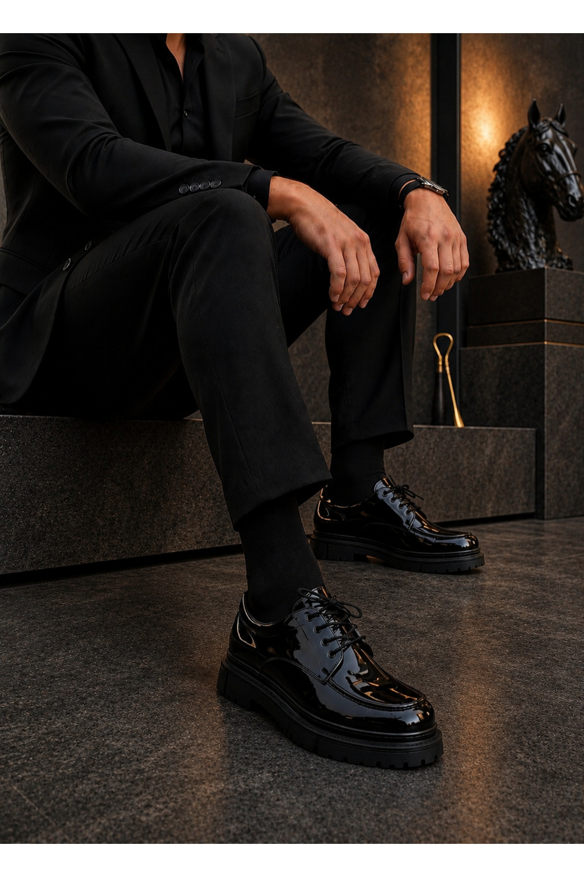 Mhoda Shoes RLX- Erkek Günlük Bağcıklı Rugan Klasik Ayakkabı RST - Siyah görsel 2