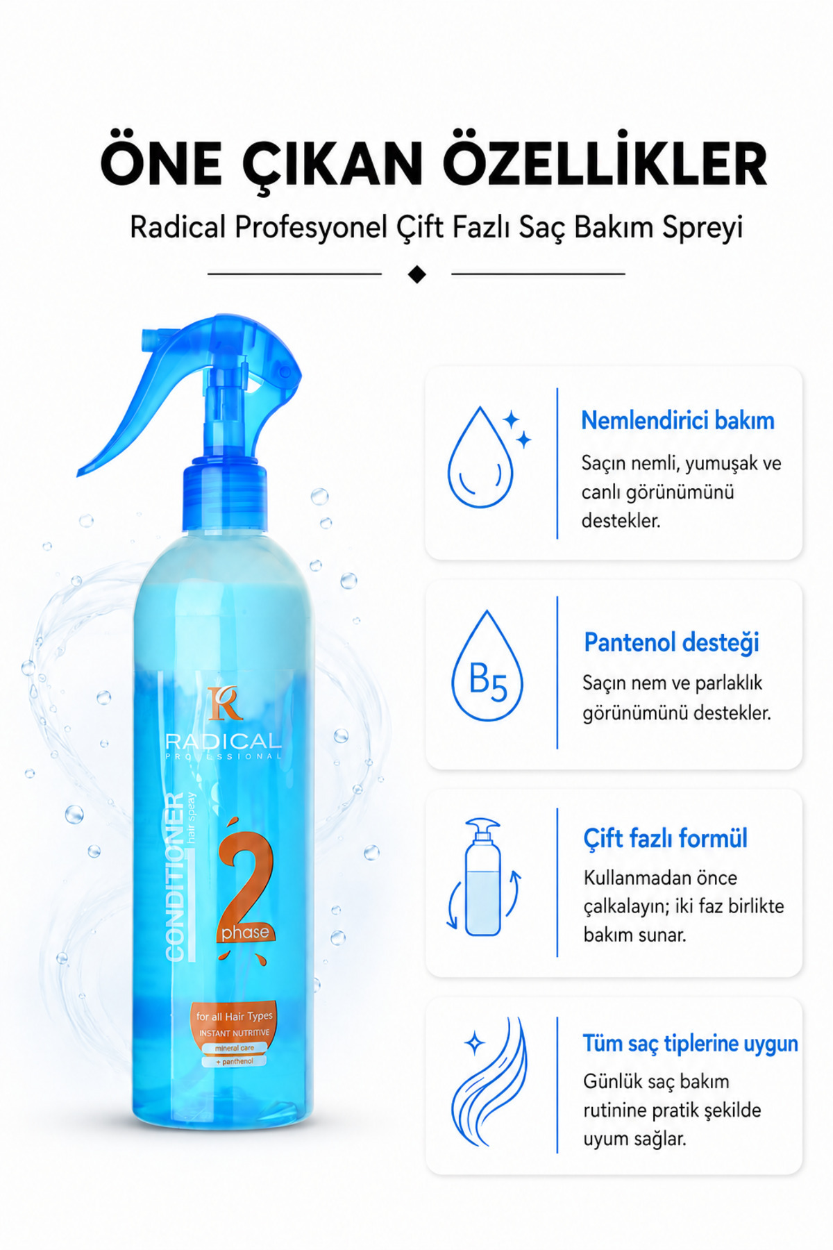 Profesyonel Çift Fazlı Saç Bakım Spreyi 400 ML. — 0001conditioner-mavi — تصویر 2 از 3