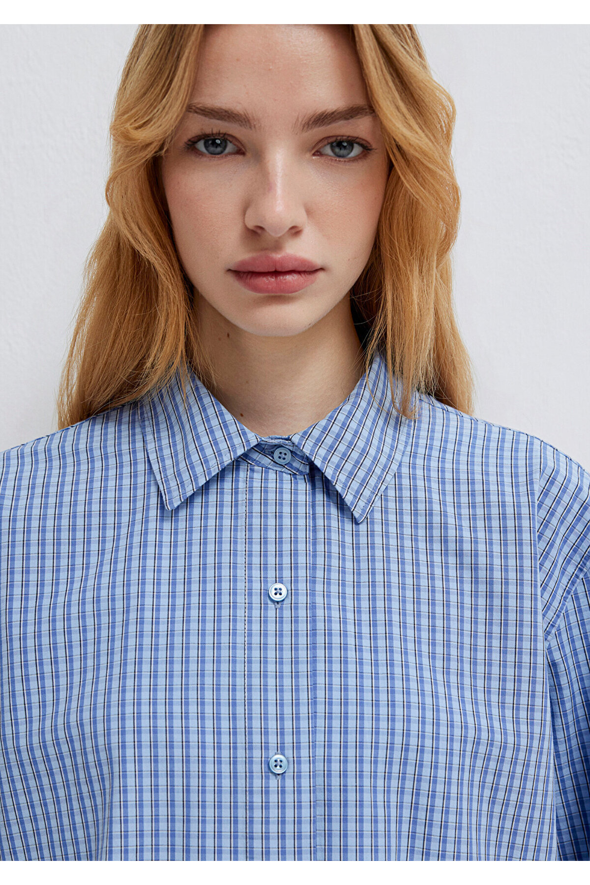 Ekose Crop Gömlek Loose Fit / Bol Rahat Kesim 1211401-83971 — آبی — تصویر 5 از 6