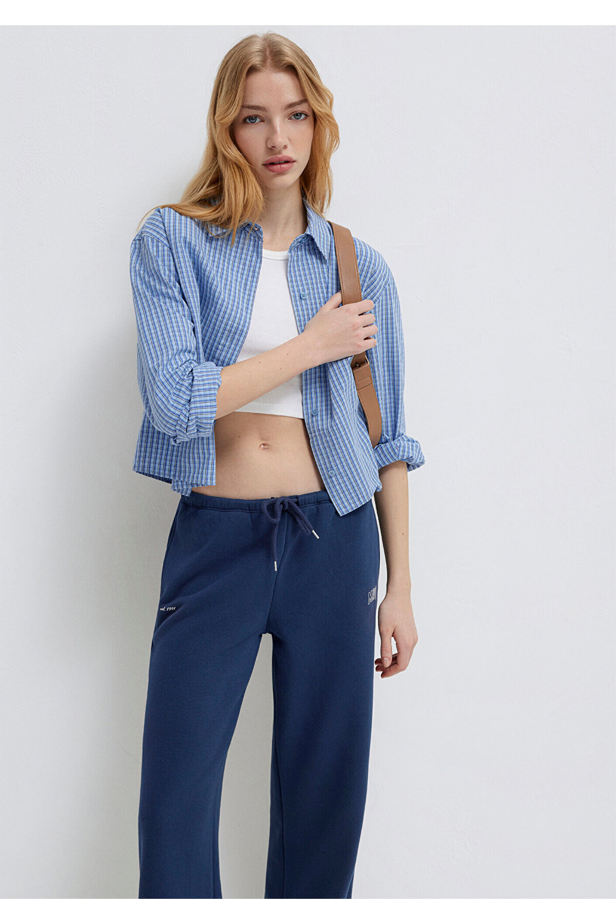 Ekose Crop Gömlek Loose Fit / Bol Rahat Kesim 1211401-83971 — آبی — تصویر 2 از 6