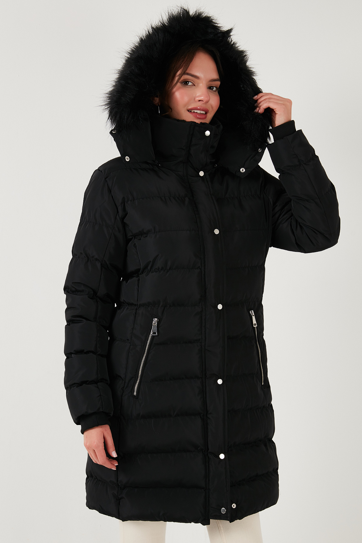 Lela Regular Fit Çıkarılabilir Kapüşonlu Fermuarlı Cepli Şişme Mont Kadın MONT 497EMİLY görsel 4