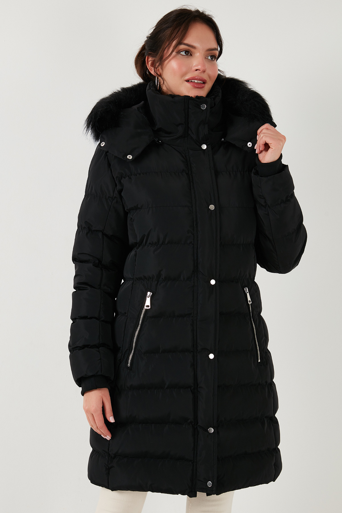 Lela Regular Fit Çıkarılabilir Kapüşonlu Fermuarlı Cepli Şişme Mont Kadın MONT 497EMİLY görsel 3