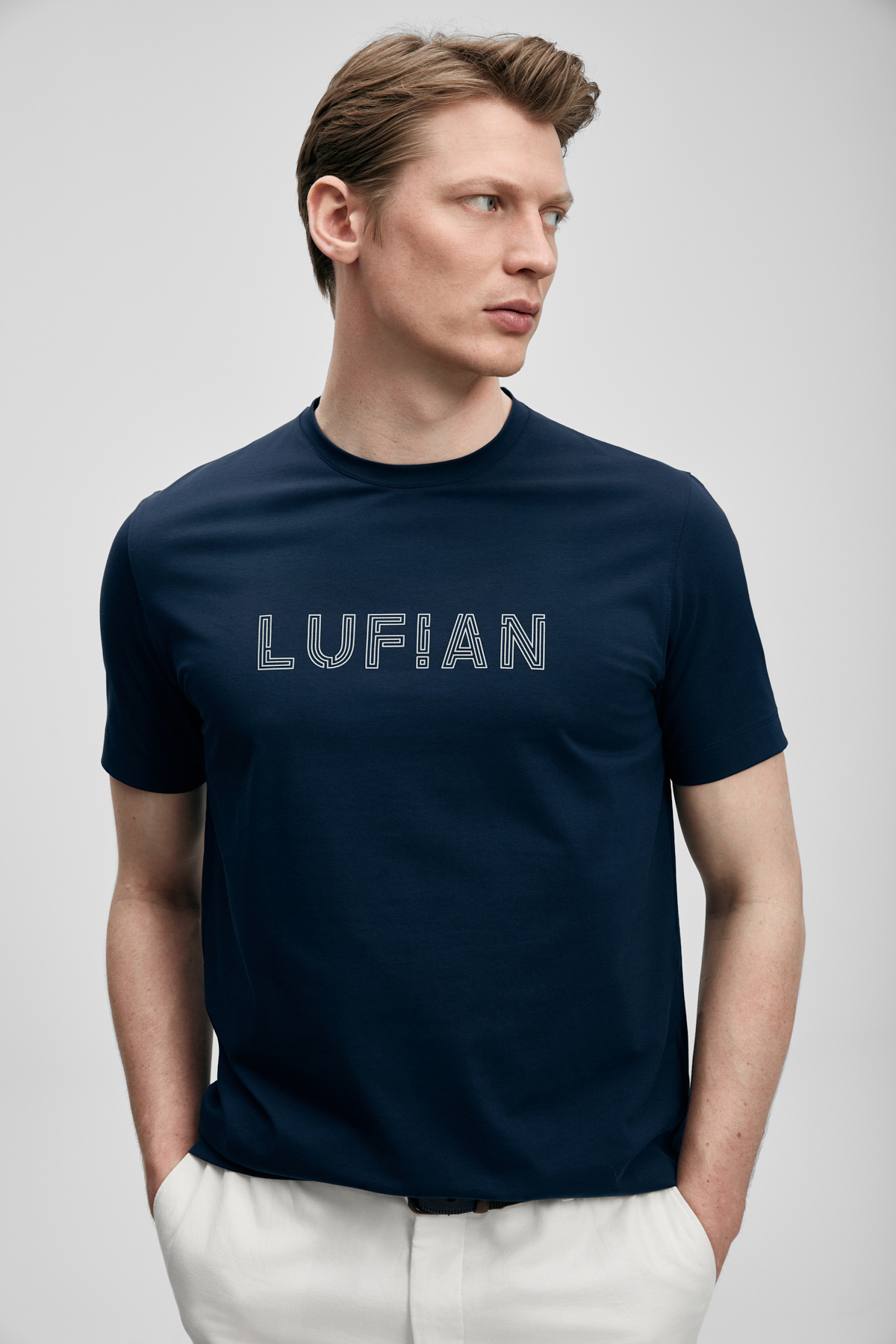 Lufian Oscar Modern Grafik Tişört Lacivert görsel 5