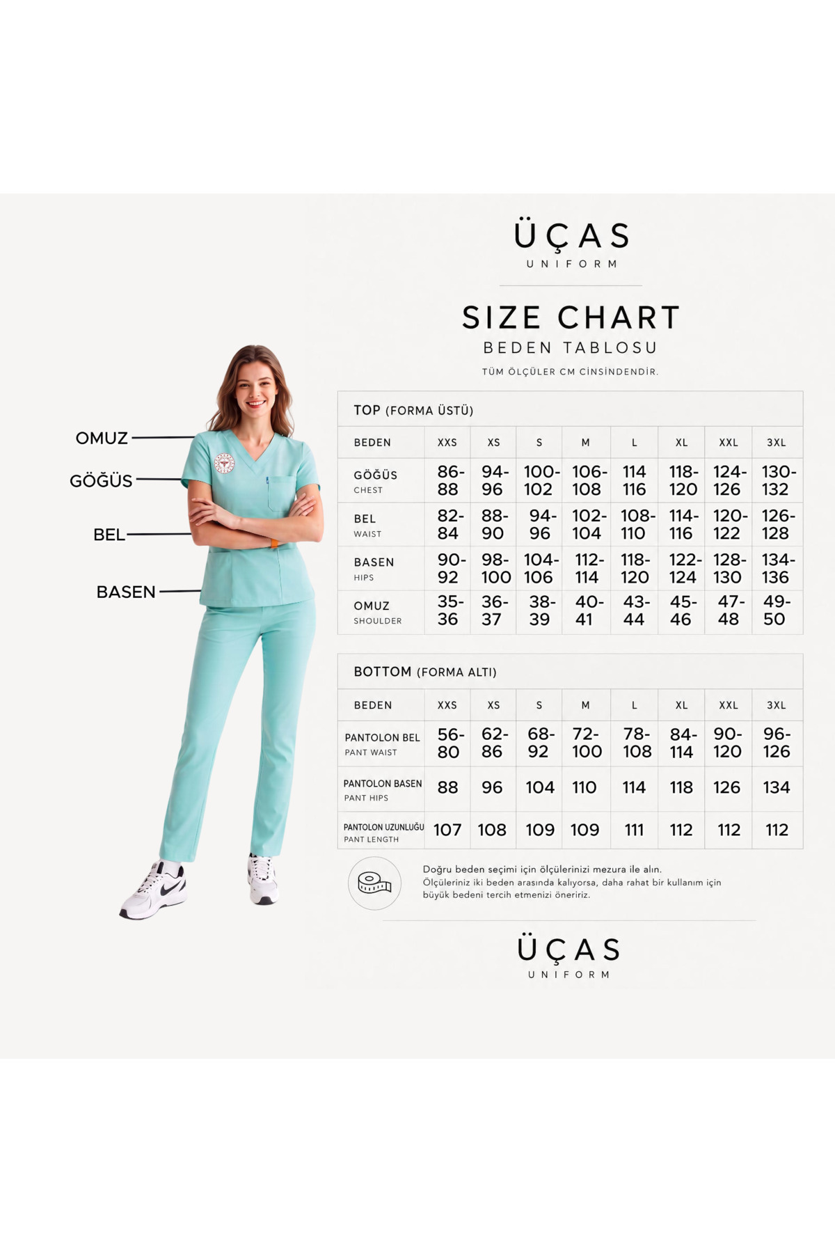 ÜÇAS UNIFORM AİLE SAĞLIĞI FORMASI LİKRA TAKIM YENİ YÖNETMELİĞE UYGUN FRESH MINT