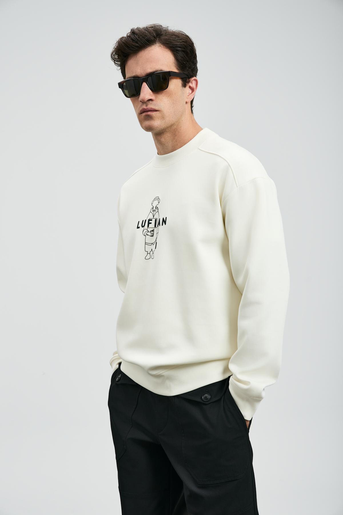 Lufian Sımba Erkek Sweatshirt Kırık Beyaz görsel 4