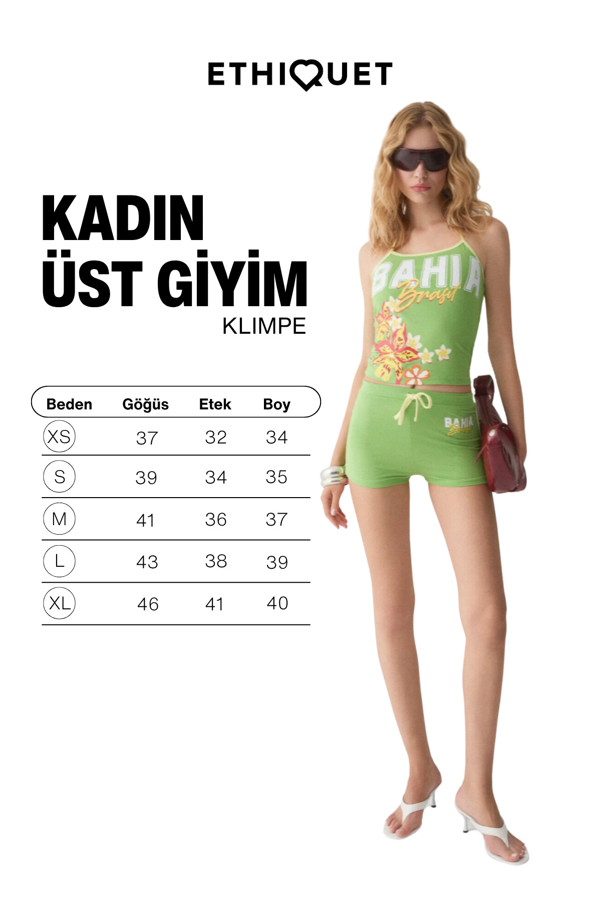 ETHIQUET KLIMPE Kadın Yeşil Baskılı Halter Yaka Boyundan Bağlama Detaylı Crop Yeşil Atlet görsel 6