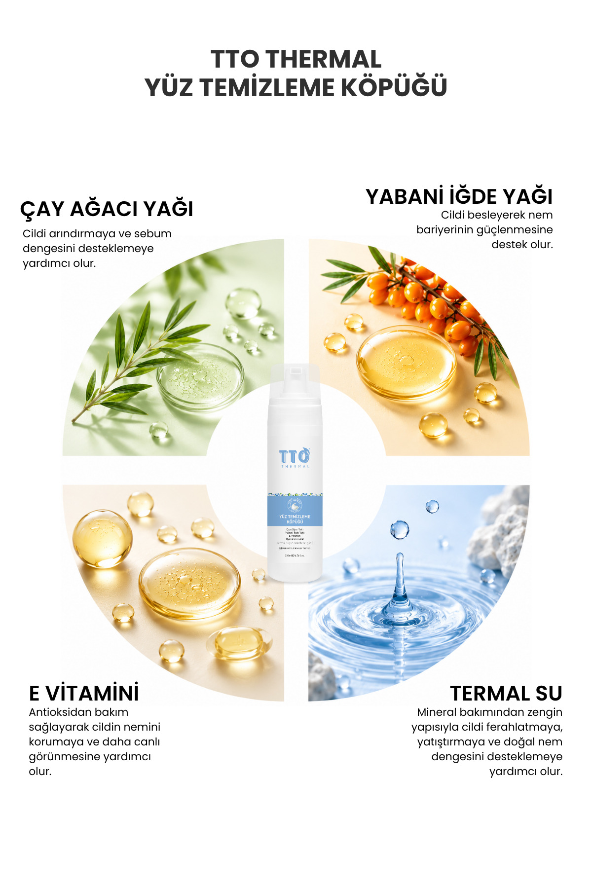 Yüz Temizleme Köpüğü Derin Temizlik ve Nemlendirme 200 ml Çay Ağacı Yağı ve Aloe Vera Thermal — 8680145082448 — تصویر 2 از 8
