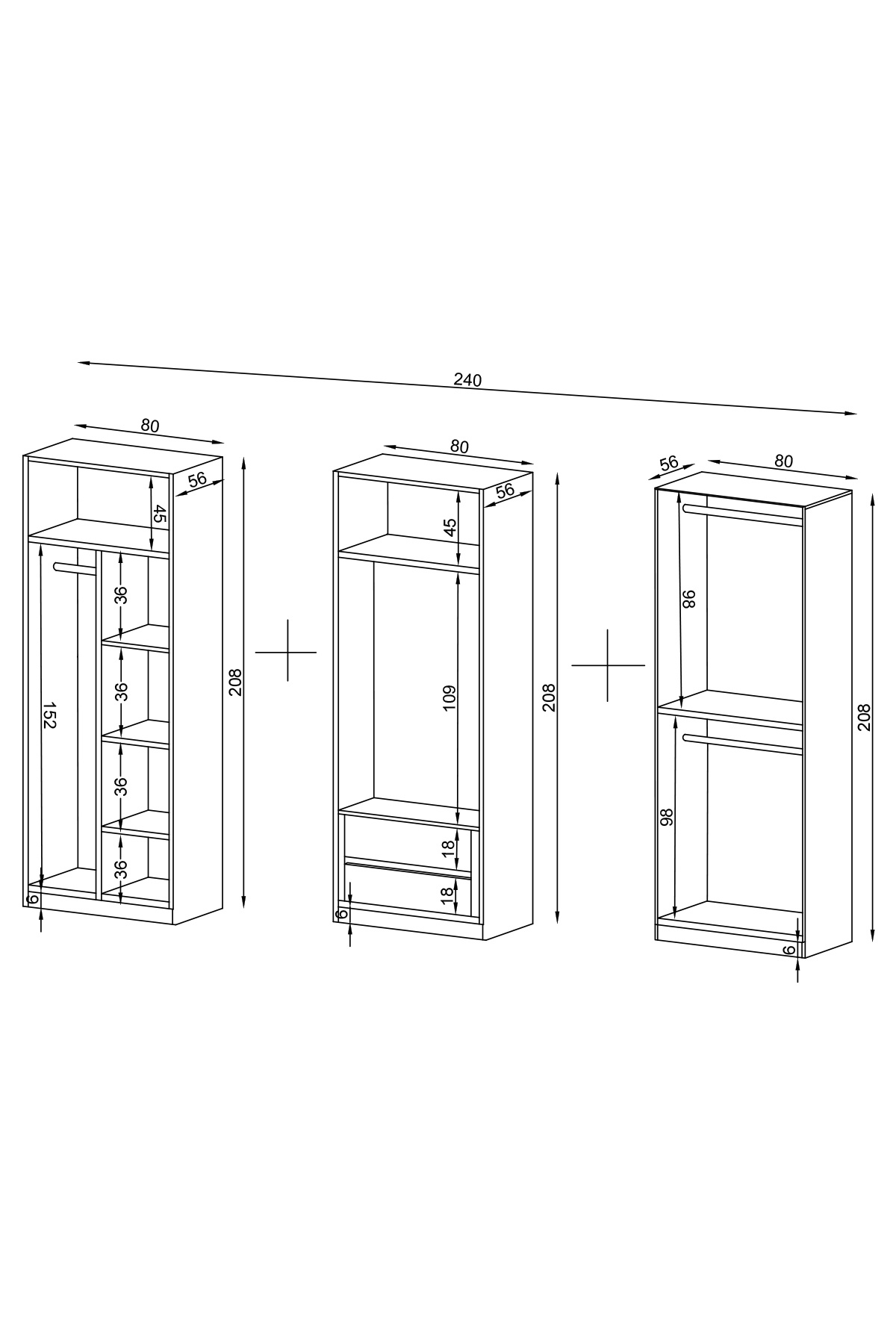 Gama 6 Kapaklı Askılı + Çekmeceli+ Askılı Raflı Tasarım Kulplu 253 cm Gardırop Elbise Dolabı görsel 5