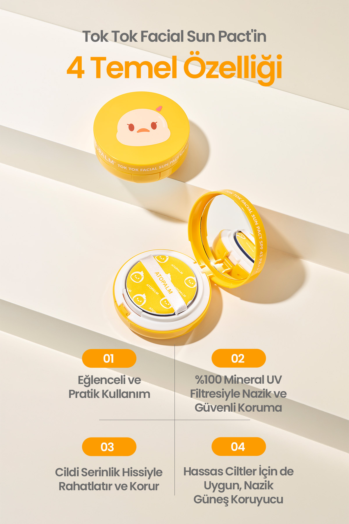Bebek ve Çocuklar için Kompakt Mineral Güneş Kremi Tok Tok Facial Sun Pact SPF43 PA+++ — 9753 — تصویر 6 از 9