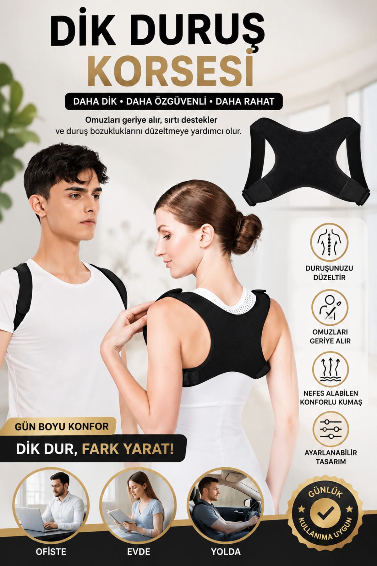 baffhome Medikal Dik Duruş Korsesi Kadın Erkek Kamburluk Korsesi Toparlayıcı Sporcu Korse görsel 7