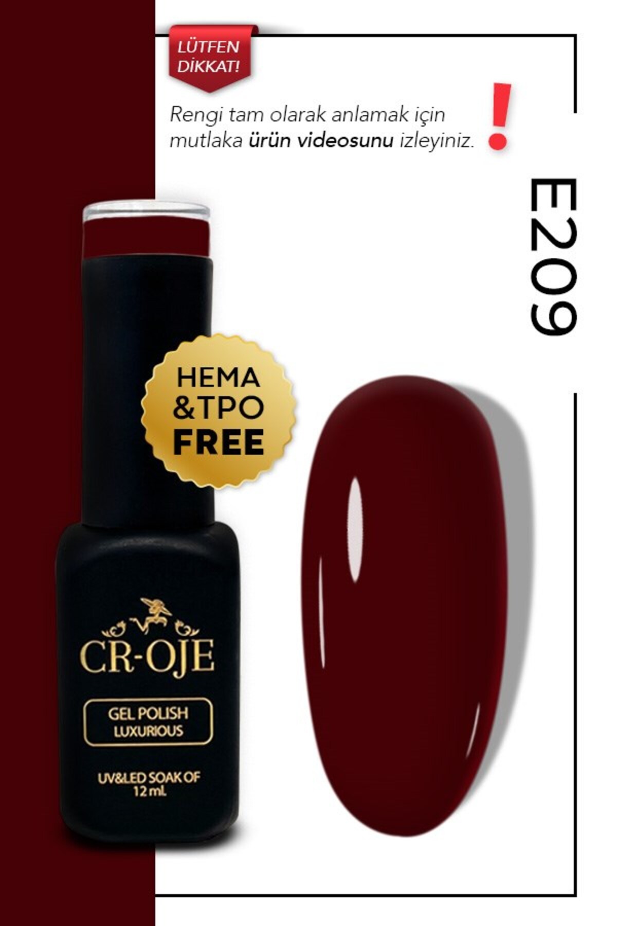 Kalıcı Oje Bordo - E209 (12 ML.) — رنگارنگ 5mlbordokalicioje