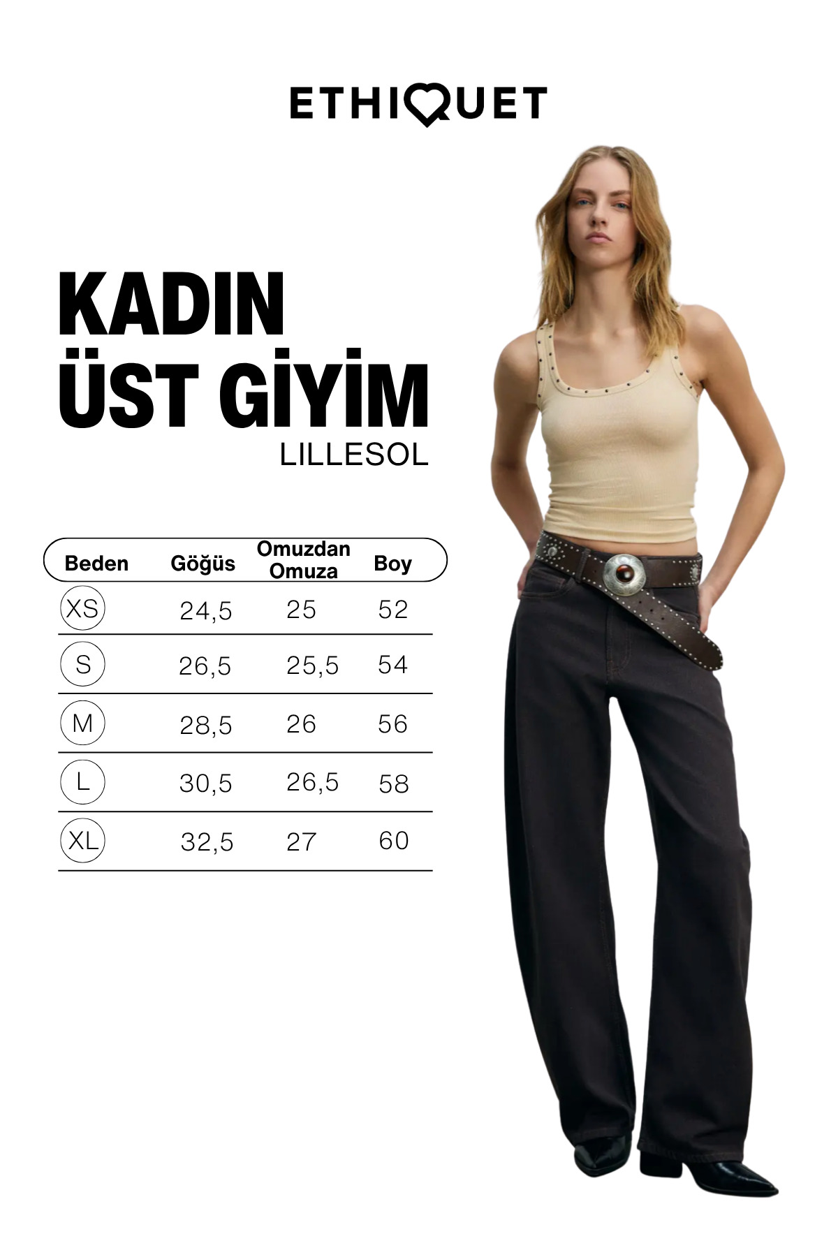 ETHIQUET LILLESOL Kadın Fitilli Görünümlü Slim Fit Vücuda Oturan Havuz Yakalı Pamuklu Basic Bej Bluz Atlet görsel 7