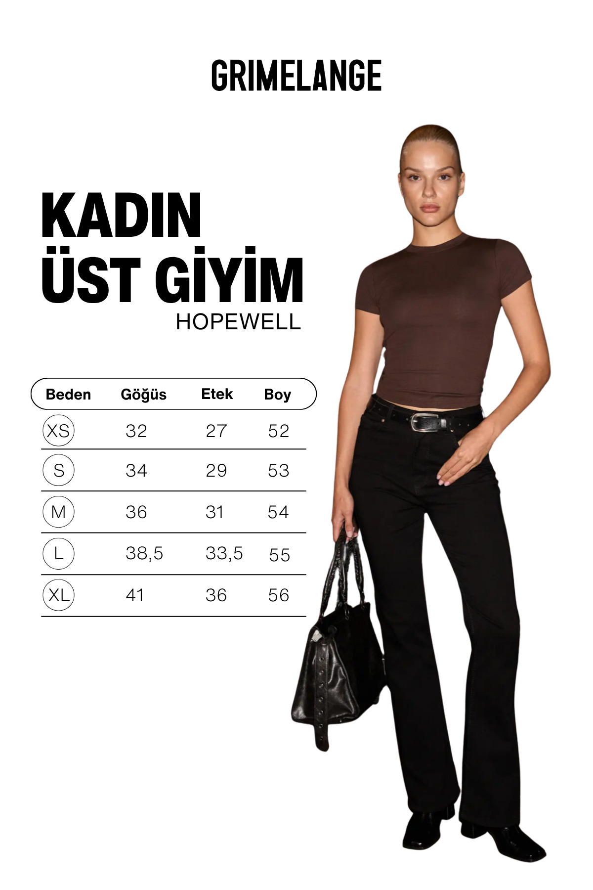GRIMELANGE HOPEWELL Kadın Yuvarlak Yaka Örme Slim Fit Koyu Kahverengi T-Shirt görsel 7