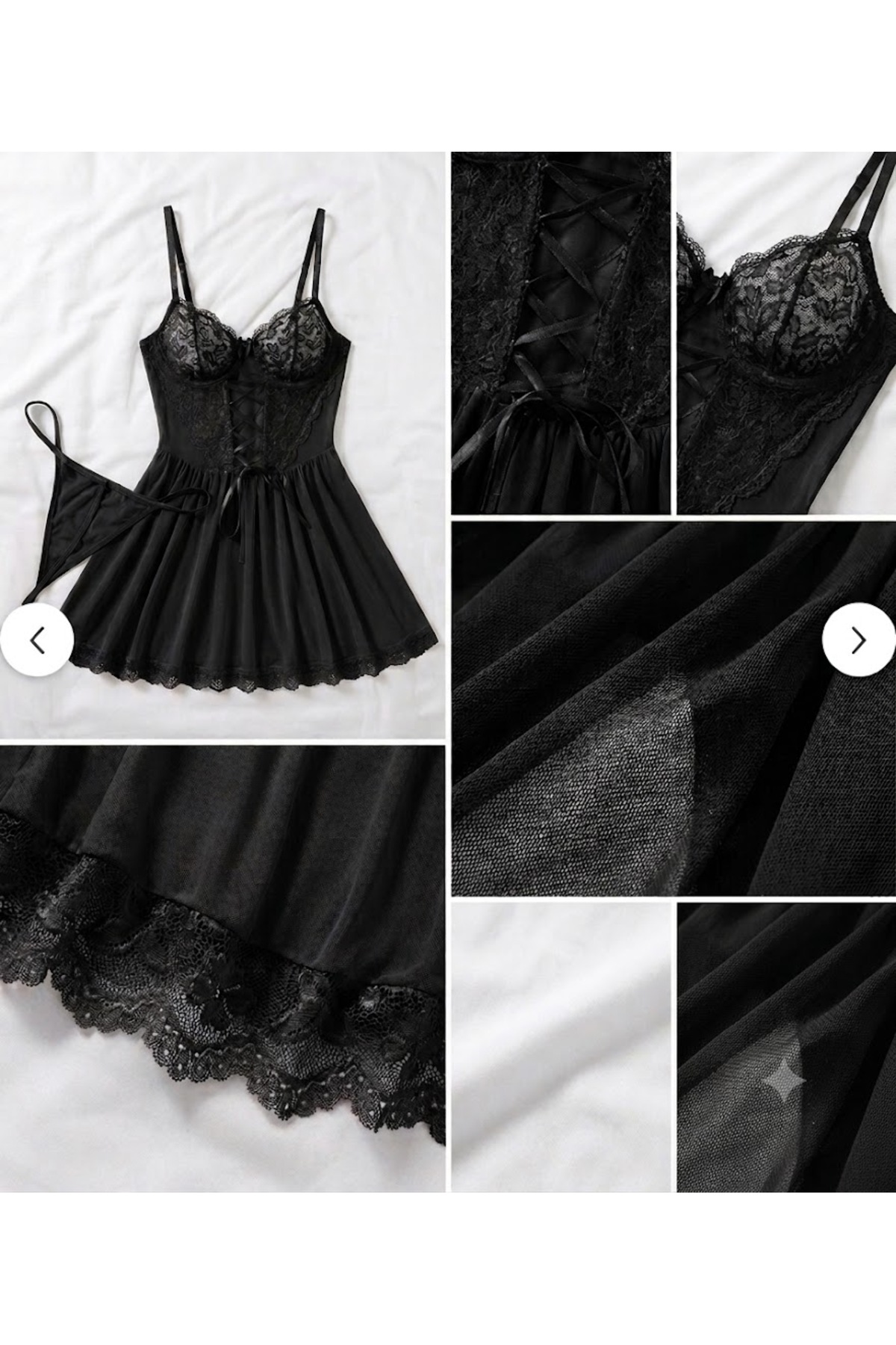 Velvet Kiss Siyah Dantelli Tül Gecelik - Tanga Hediyeli Gecelik görsel 3