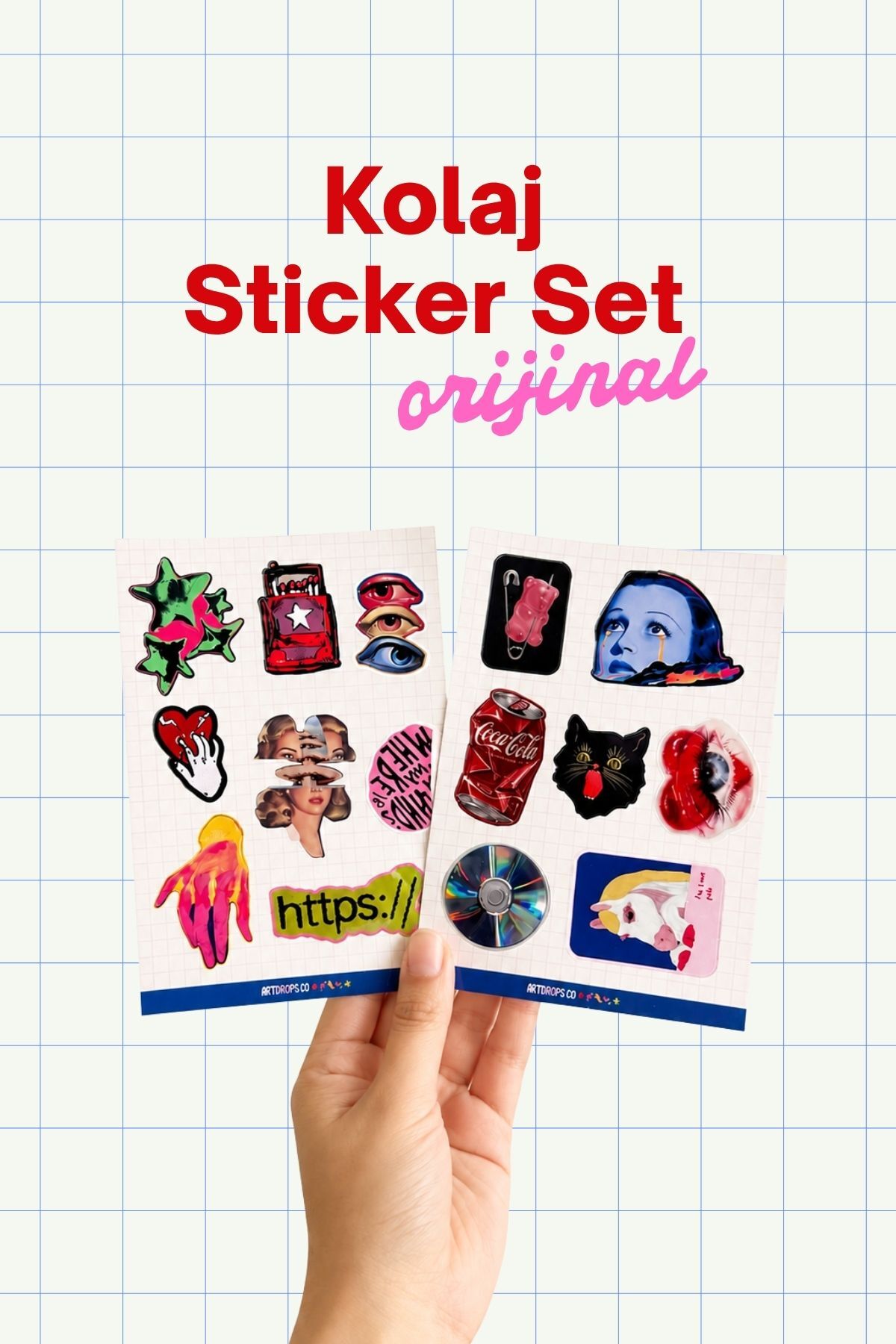 Kolaj Sticker Seti, Retro ve Pop Art Laptop Defter Telefon Etiketi