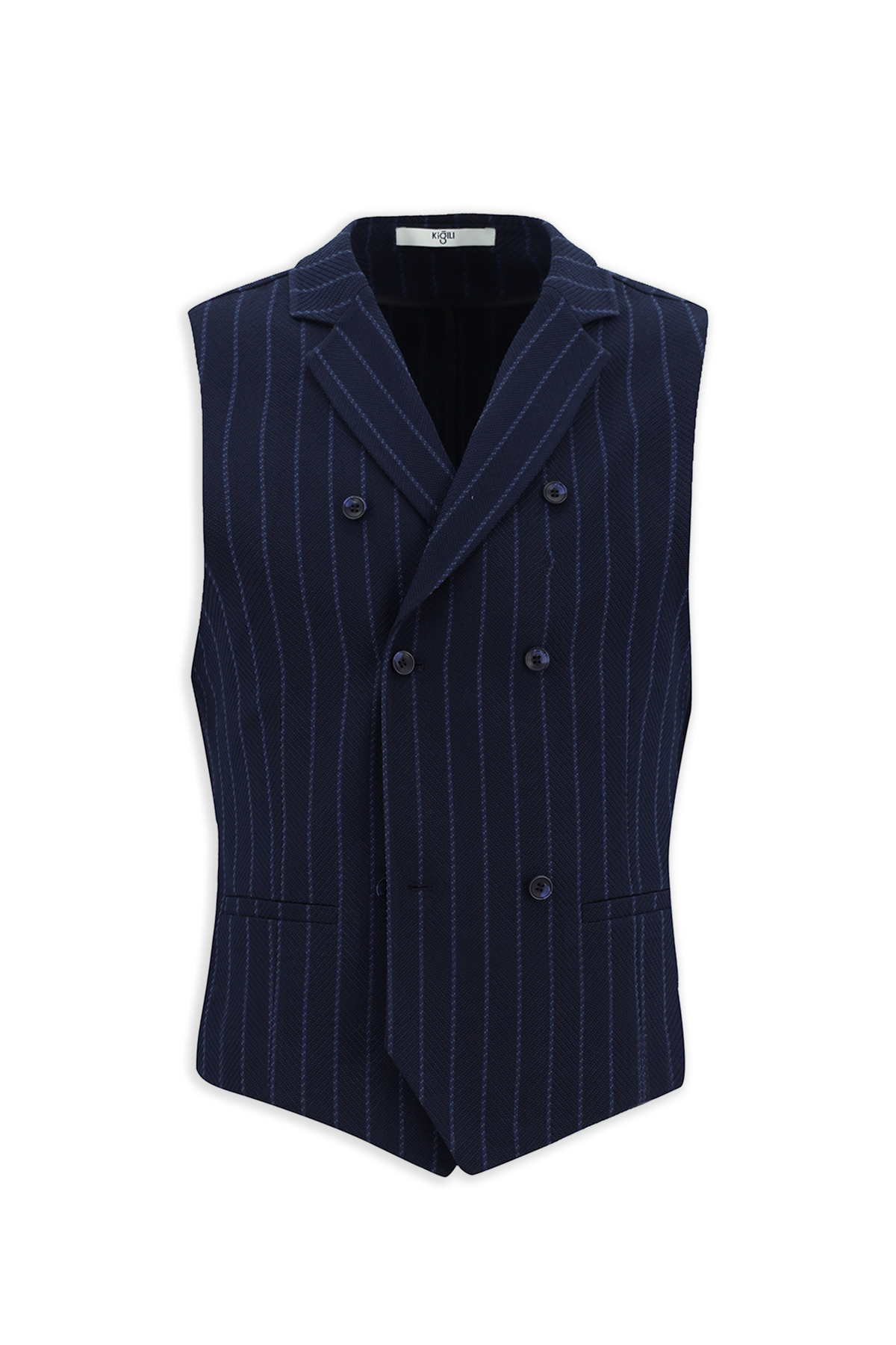 Kiğılı Slim Fit Dar Kesim Çizgili Klasik Kruvaze Yelek görsel 2