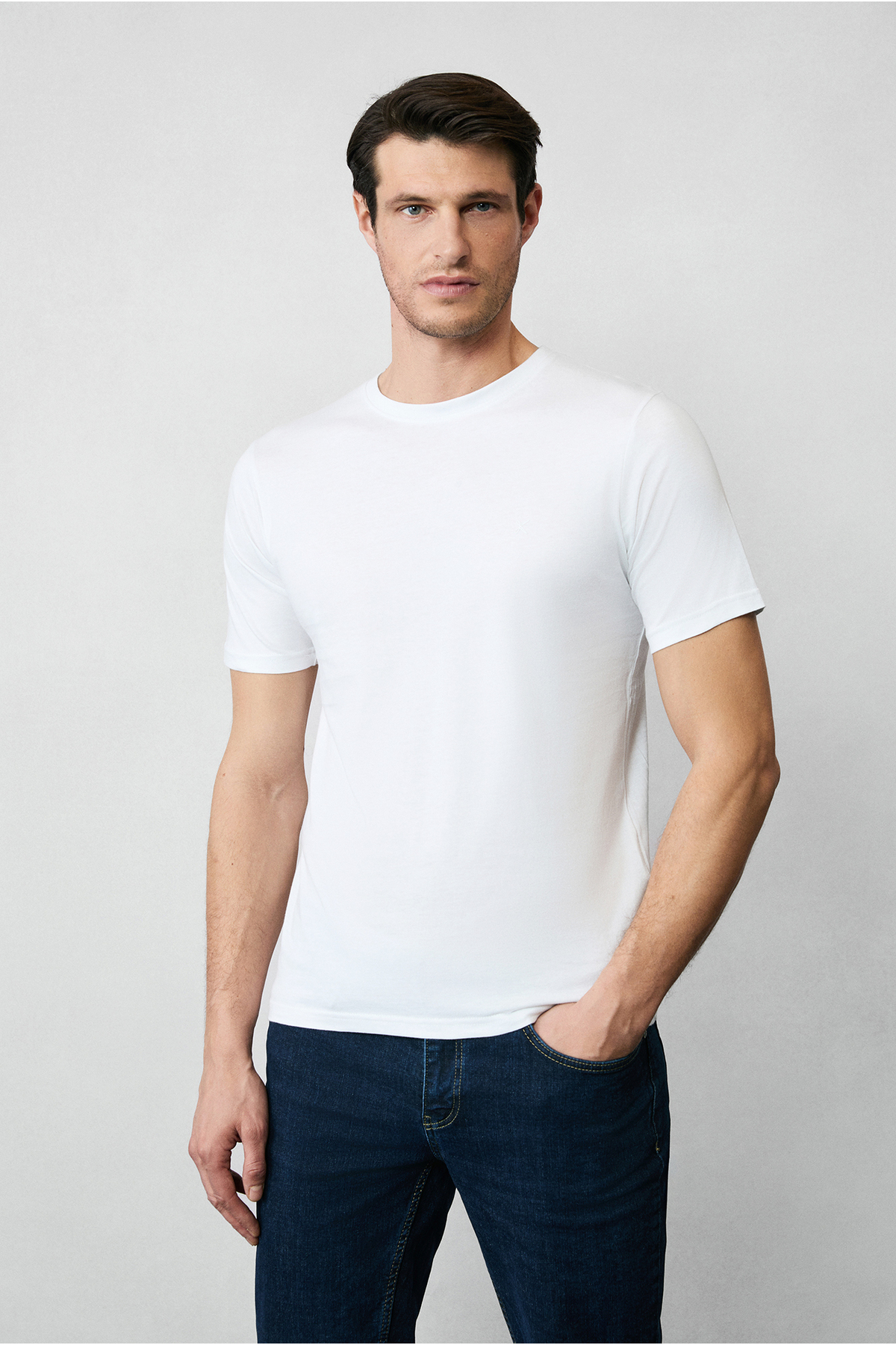 Kiğılı Bisiklet Yaka Slim Fit Dar Kesim Pamuk 3'lü Paket Tişört Seti görsel 2
