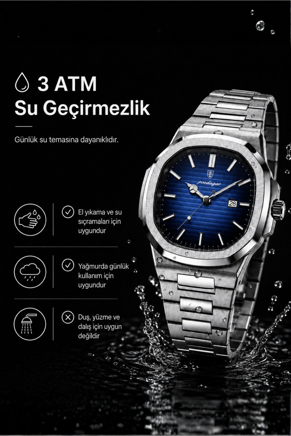 POEDAGAR RNG Poedagar Nautilus 40mm - Erkek Kol Saati - Paslanmaz Çelik Saat görsel 2