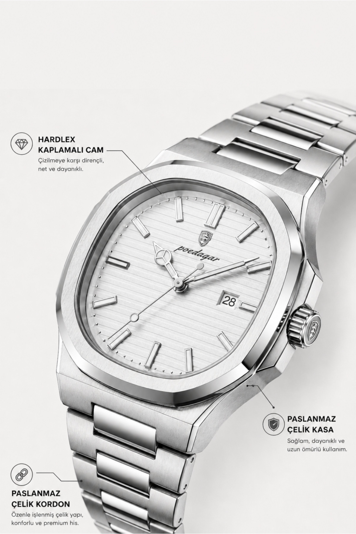 Rollas&Co Caspien Erkek Kol Saati Takvimli 40mm Şık Klasik 3 ATM Suya Dayanıklı görsel 5