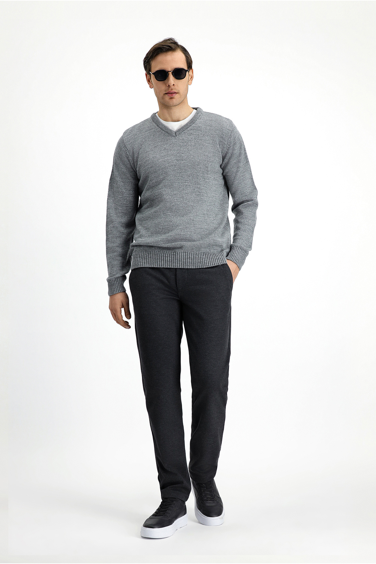 ژاکت V-Neck Regular Fit Knitwear — خاکستری KSSZD4N3ET001 — تصویر 2 از 7