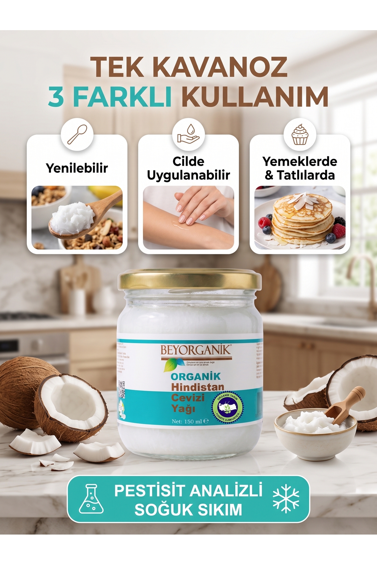 Organik Hindistan Cevizi Yağı 150ml (Soğuk Sıkım) — 8682125488561 — تصویر 2 از 7