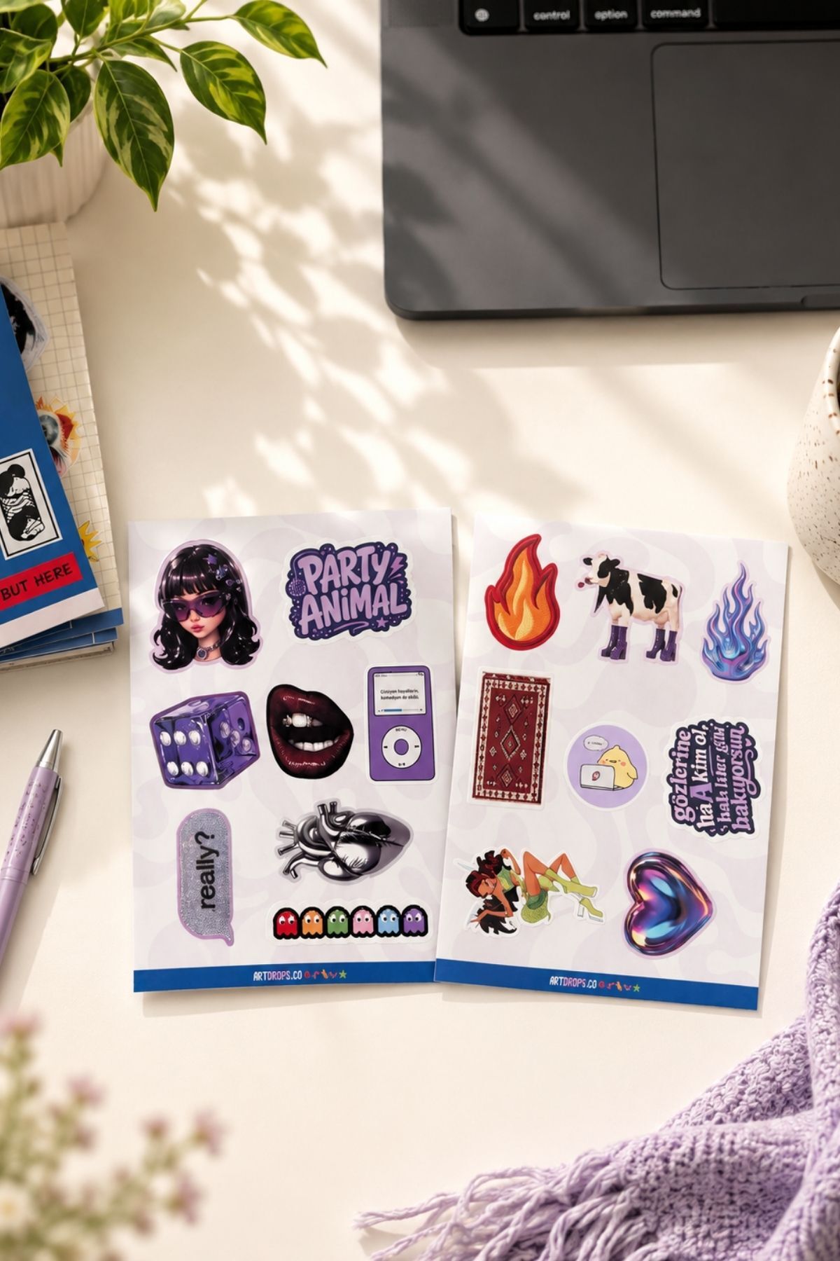 Manifest Hilal Mor Sticker Seti, Girlband Temalı Dekoratif Laptop ve Telefon Etiketi