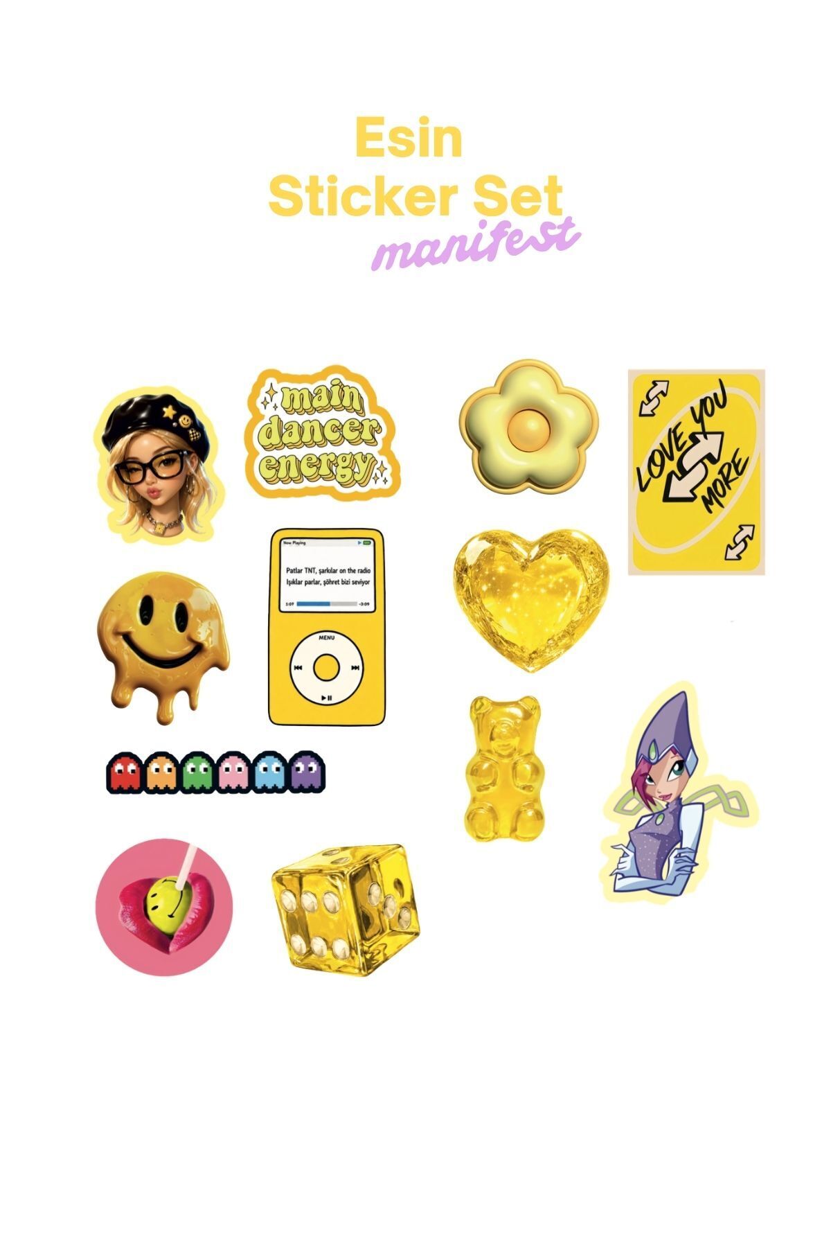 Manifest Esin Sarı Sticker Seti, GirlBand Temalı Dekoratif Laptop ve Telefon Etiketi