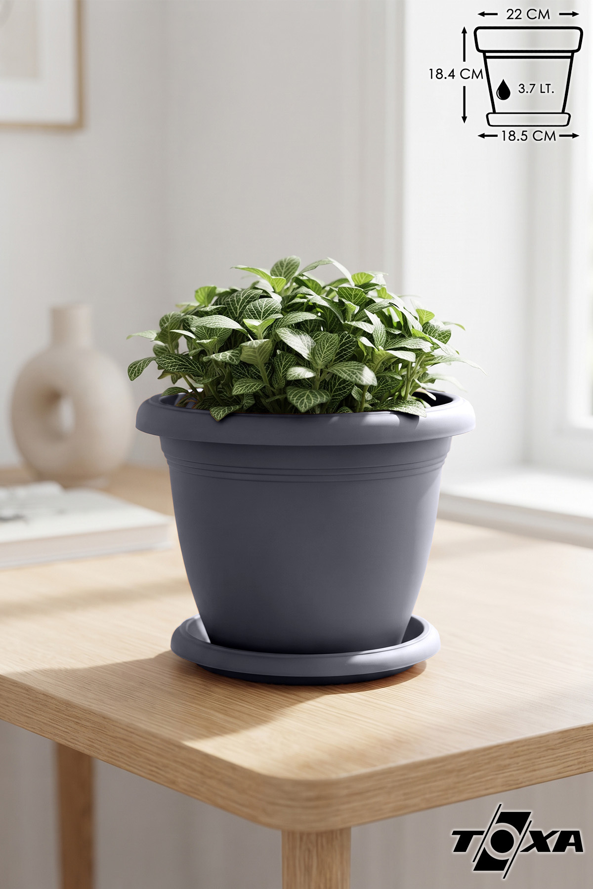 S.S PLANTS　653035 ToXA 3.7 litre Ø23x17 cm Yuvarlak Orta Boy Mat Plastik Saksı Villa