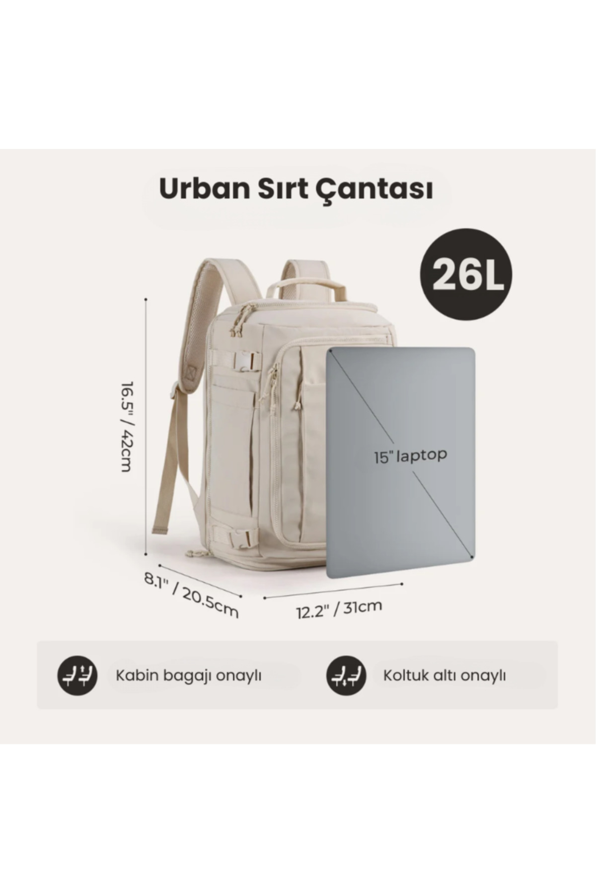 Markina Urban 26L Valiz Tipi Açılabilir Kabin Boy Laptop ve Seyahat Sırt Çantası görsel 2