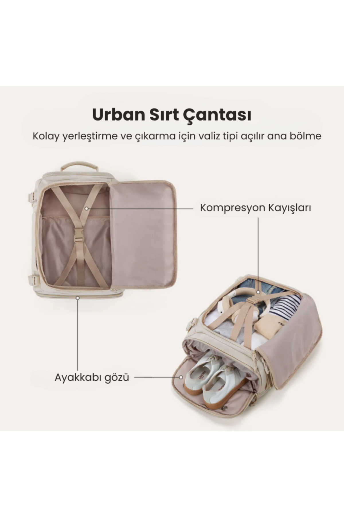 Markina Urban 26L Valiz Tipi Açılabilir Kabin Boy Laptop ve Seyahat Sırt Çantası görsel 6