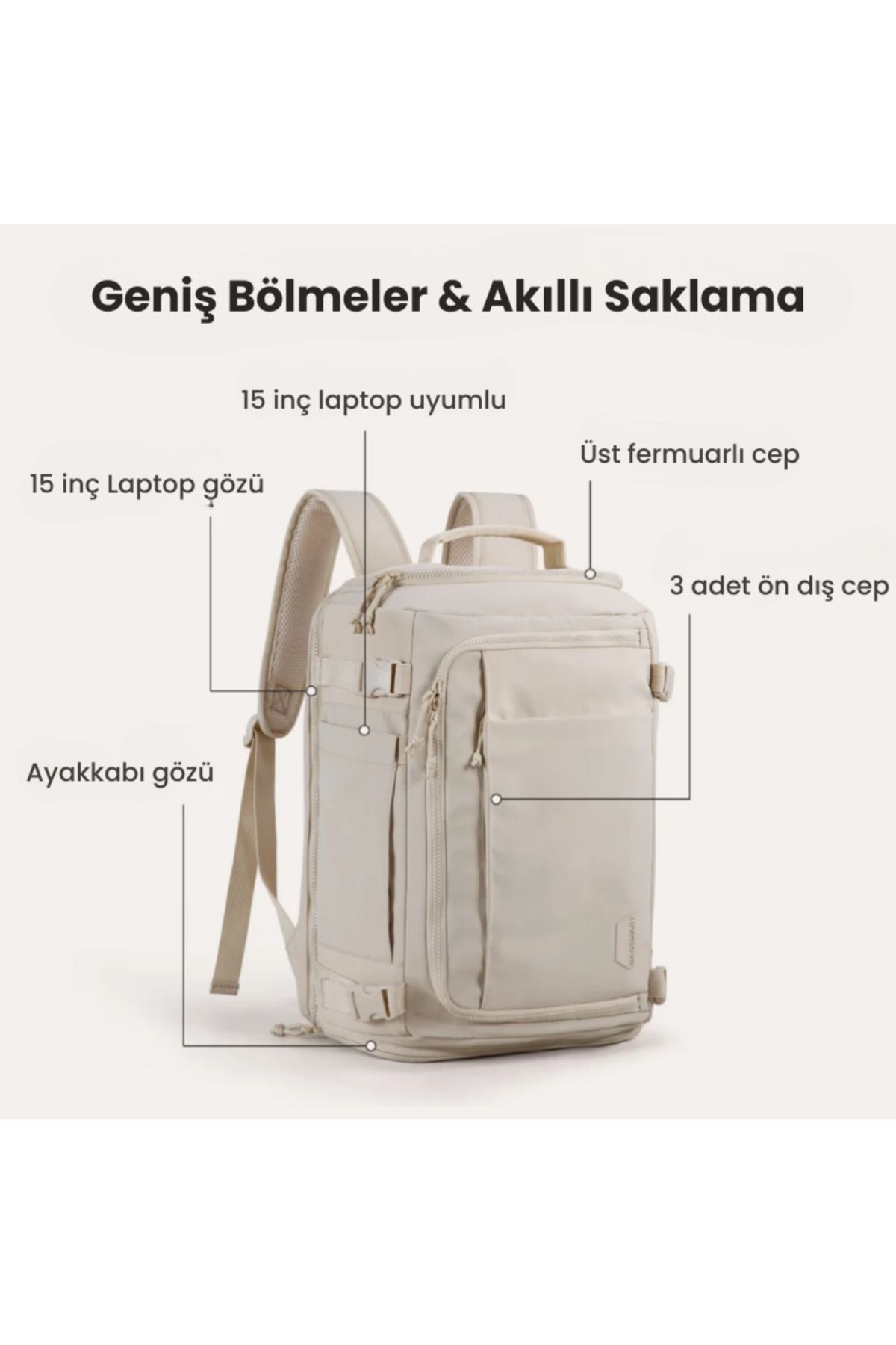 Markina Urban 26L Valiz Tipi Açılabilir Kabin Boy Laptop ve Seyahat Sırt Çantası görsel 3