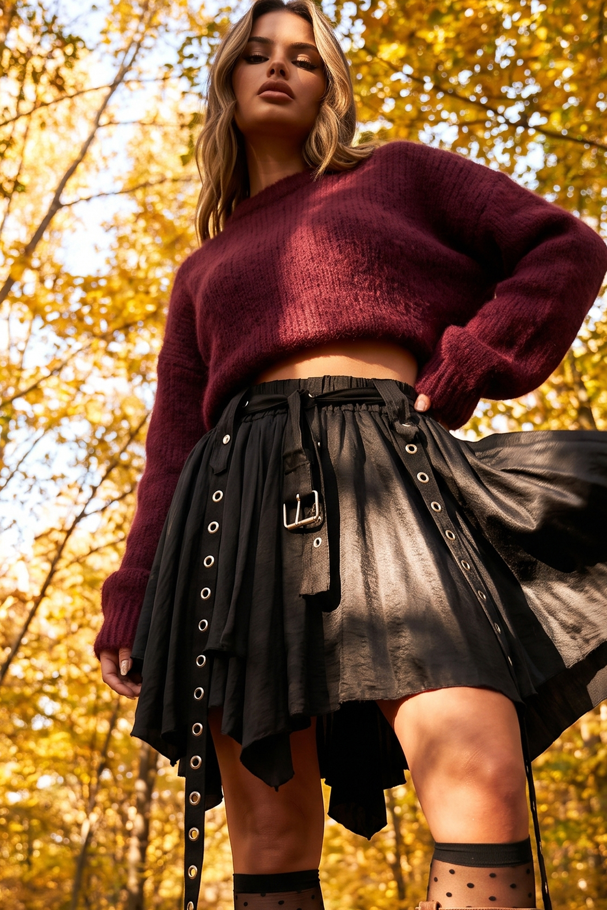 FASHION COCKTAIL Punk Gotik Saçaklı Grommet Detaylı Vintage Görünümlü Metalli Akışkan Saçaklı Tasarım Etek görsel 6