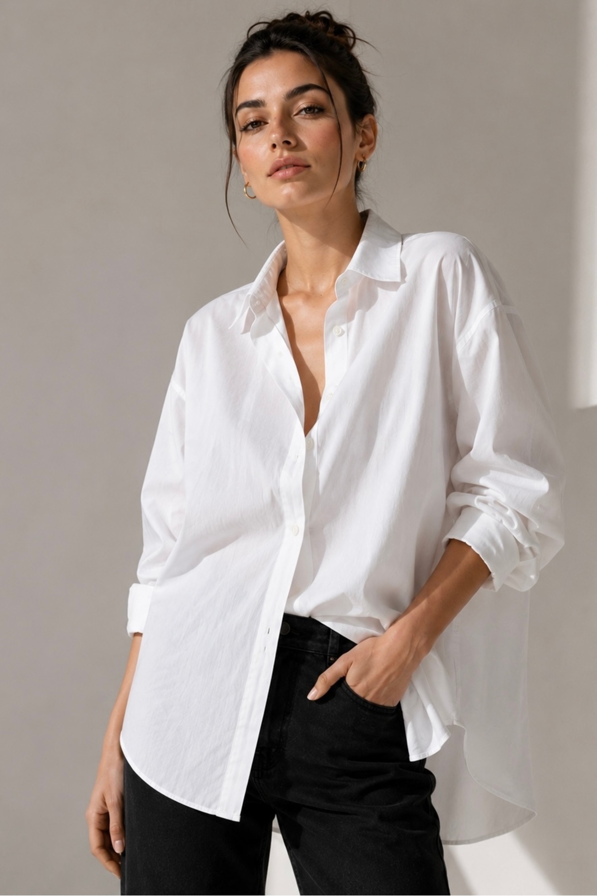 bb butik basic Kadın Oversize Poplin Gömlek Uzun Kollu Basic Gömlek TR0735
