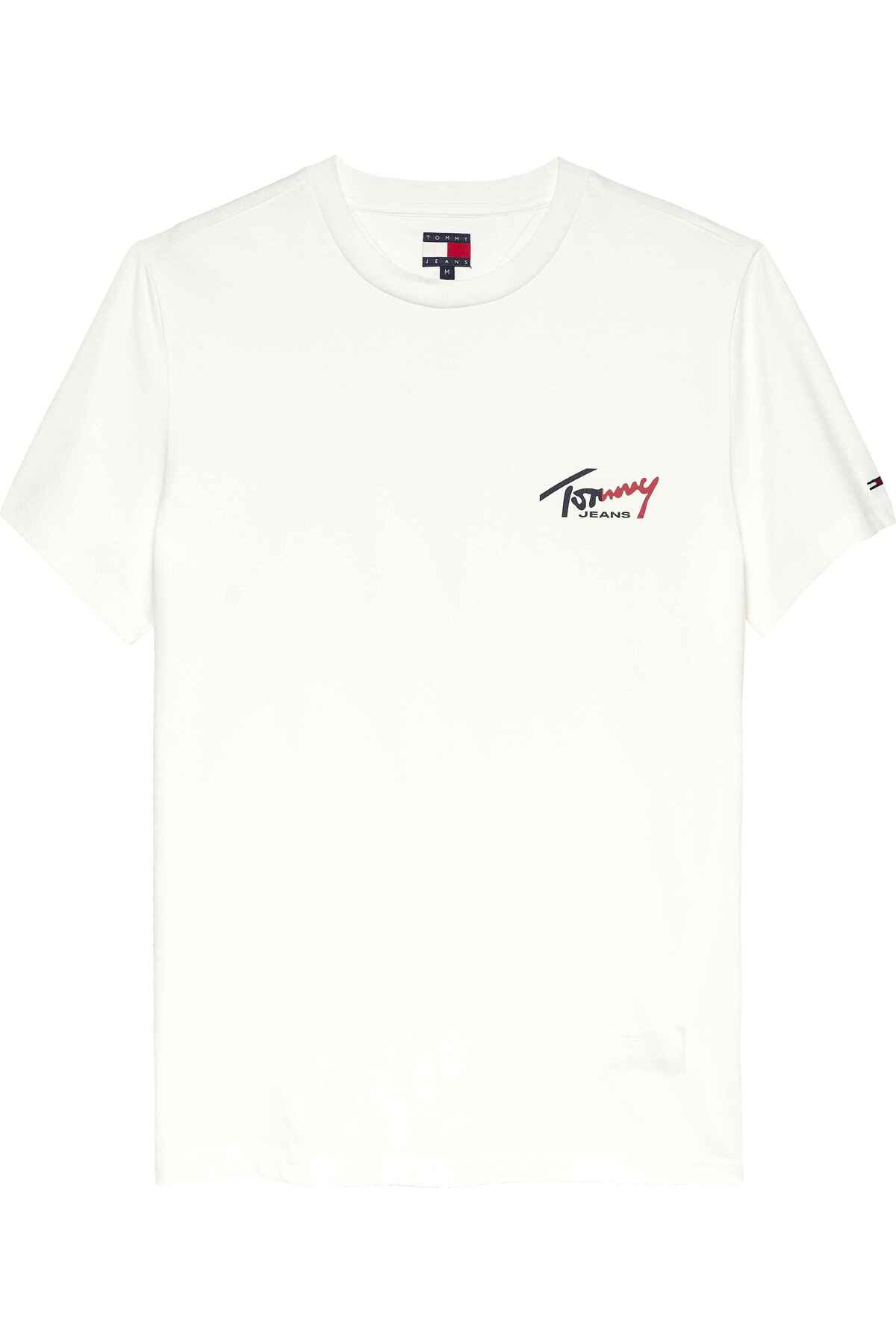 Tommy Hilfiger TJM SLIM SIGN CHEST SS TEE EXT Erkek Beyaz T-Shirt - DM0DM22538