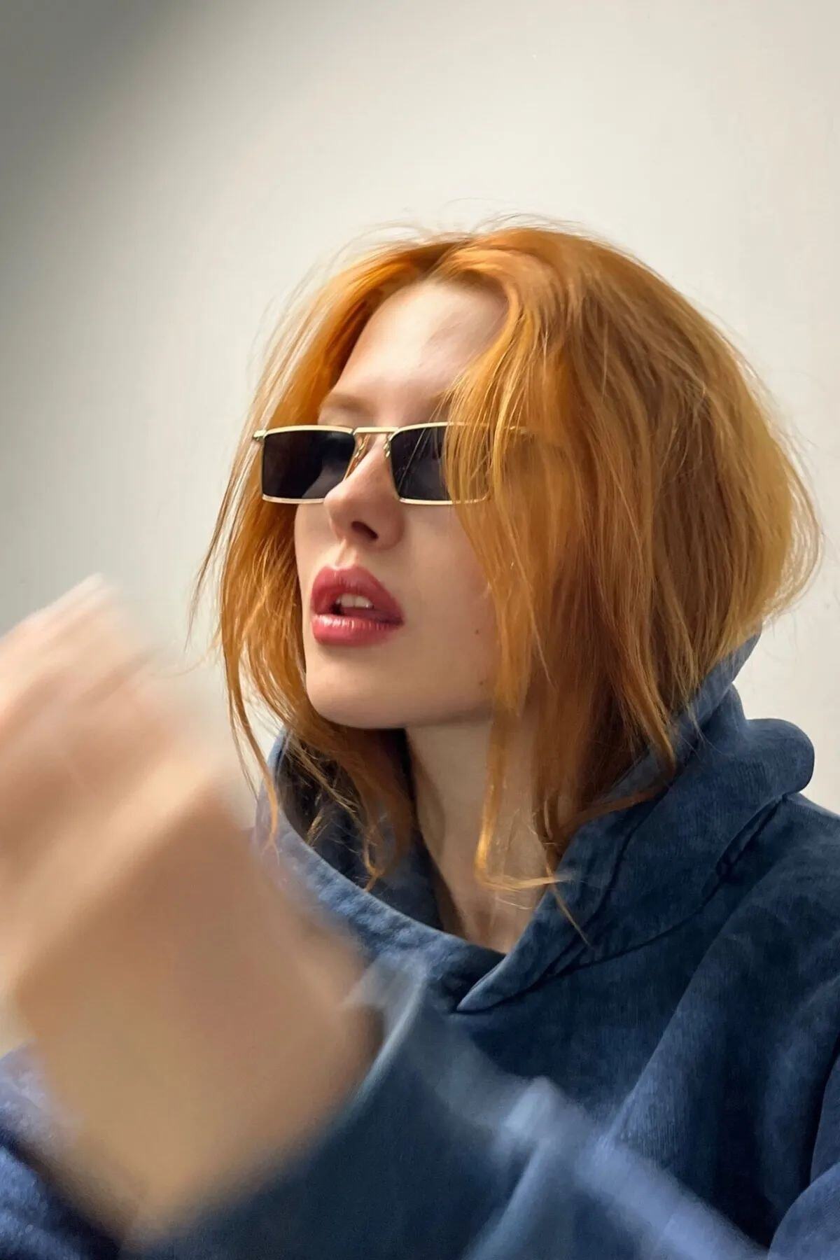 LOOKUP NEW Elsie Unisex Kadın Erkek Uv400 Korumalı Siyah Gold Kare Dikdörtgen Imaj Güneş Gözlüğü görsel 6