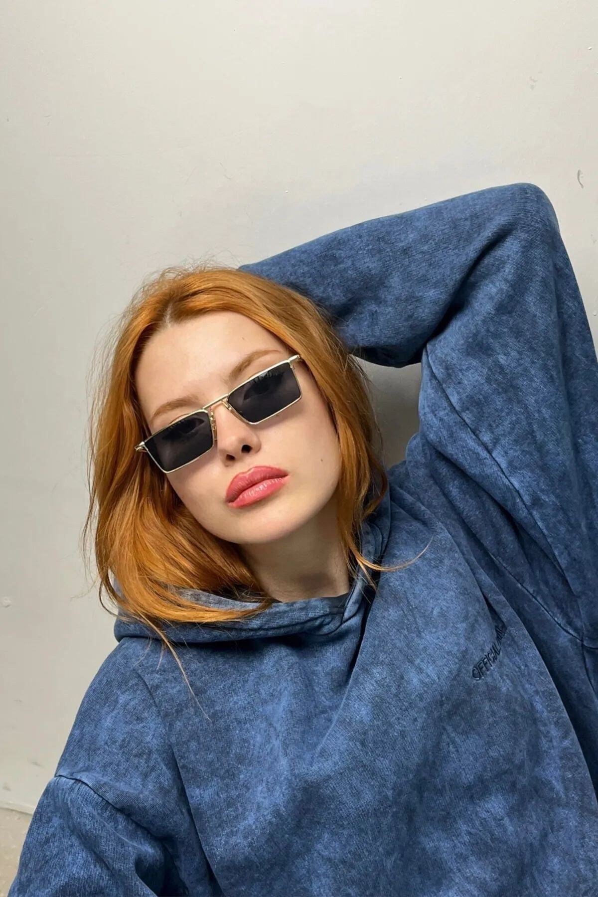 LOOKUP NEW Elsie Unisex Kadın Erkek Uv400 Korumalı Siyah Gold Kare Dikdörtgen Imaj Güneş Gözlüğü görsel 5