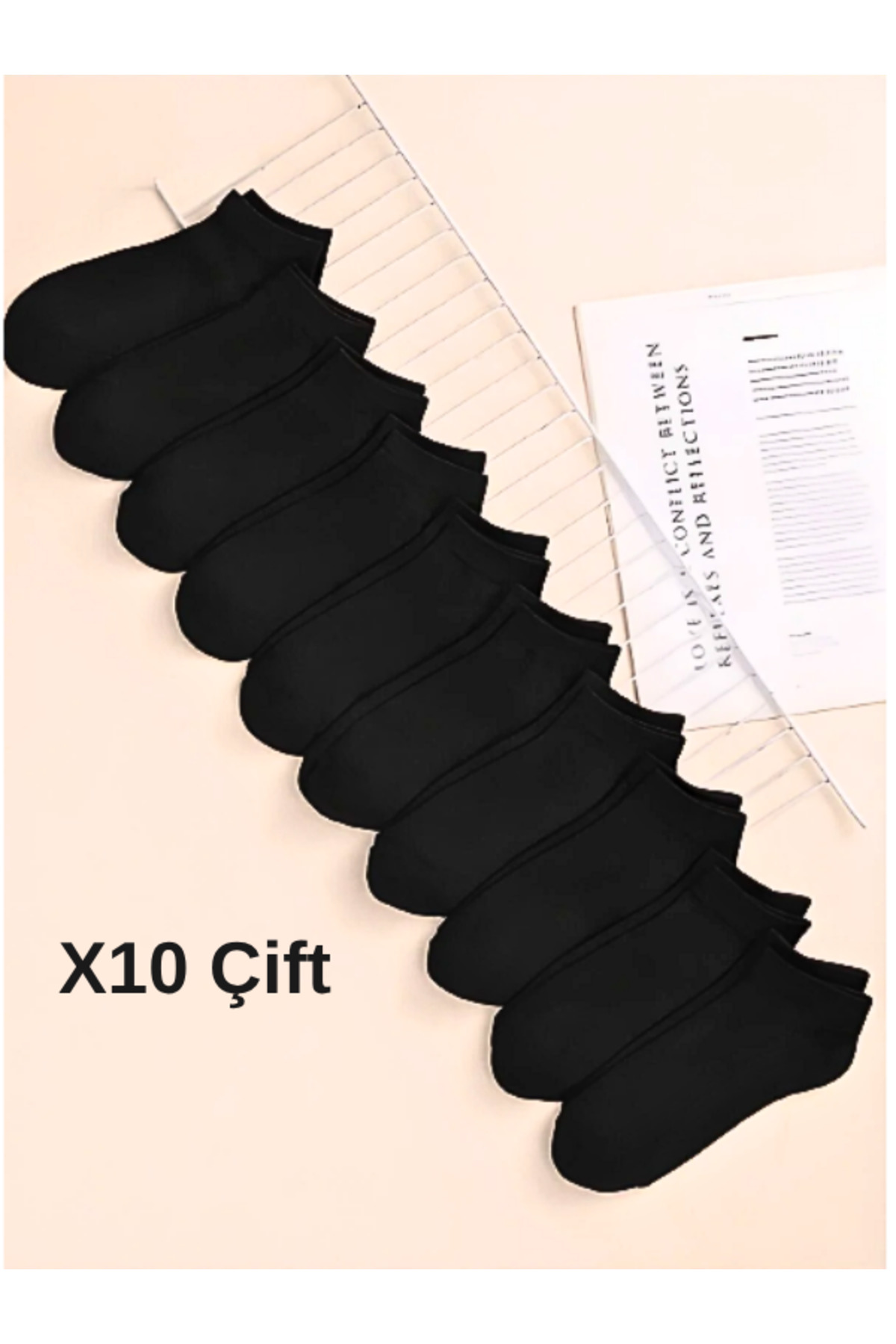 myprem socks Kadın Erkek 10'lu Paket Siyah Pamuklu Bilek Boy Patik Çorap