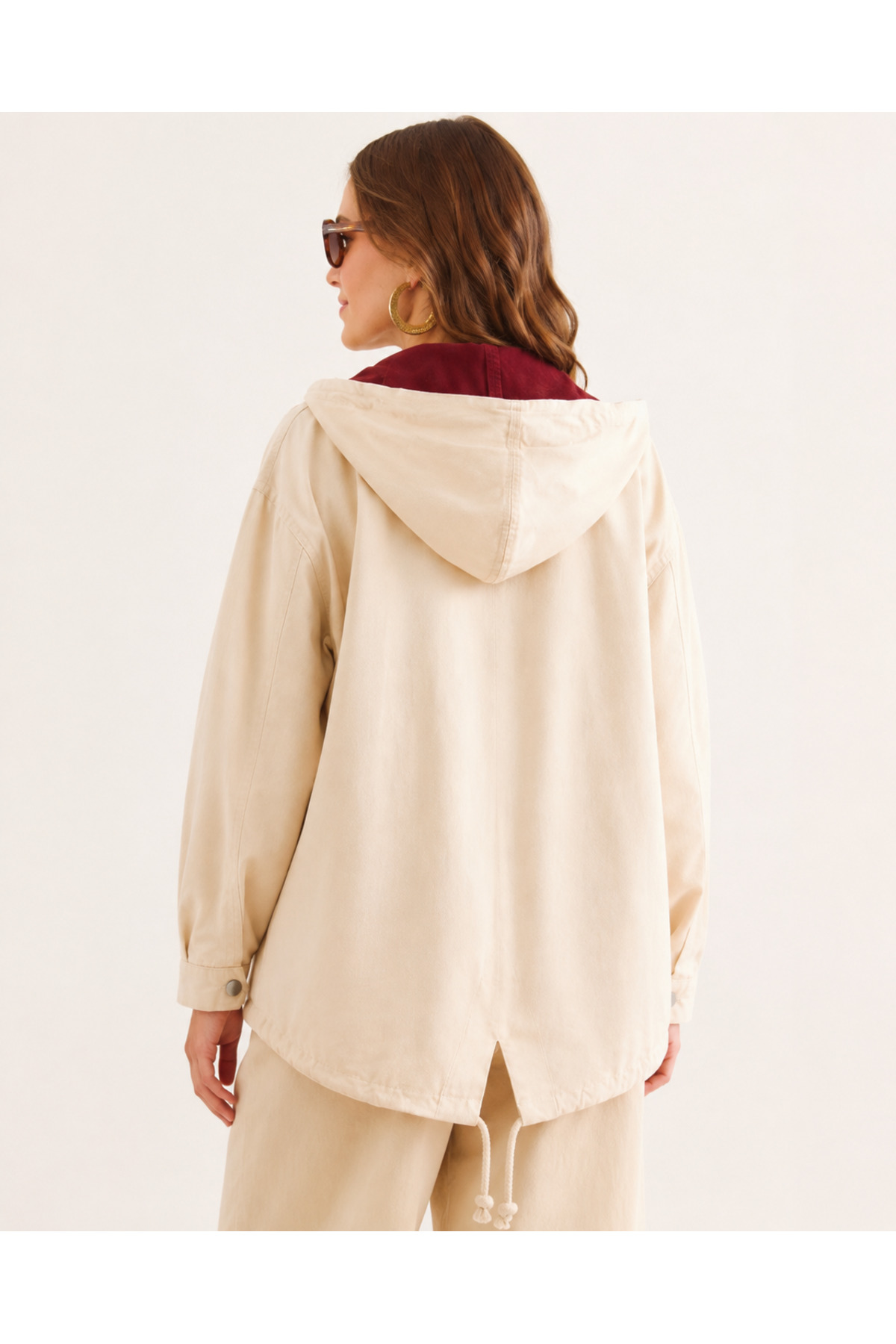Olalook Kadın Taş Bordo Cepli Fermuarlı Çıtçıt Detaylı Gabardin Ceket CKT-19000419 görsel 8
