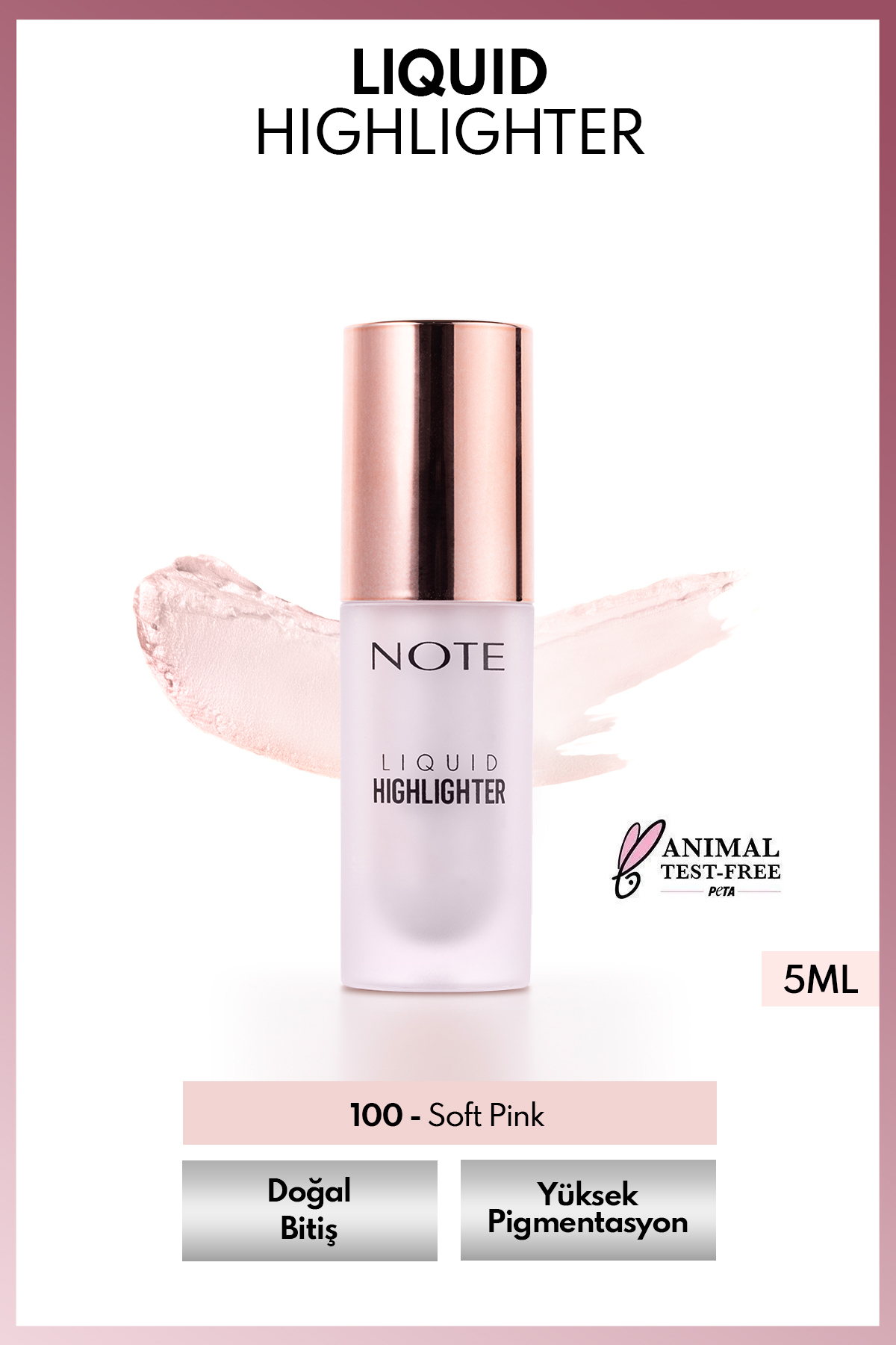 NOTE Liquid Highlighter Nemlendirici Etkili Likit Aydınlatıcı - 100 Soft Pink — نقره‌ای HLR LIQUID