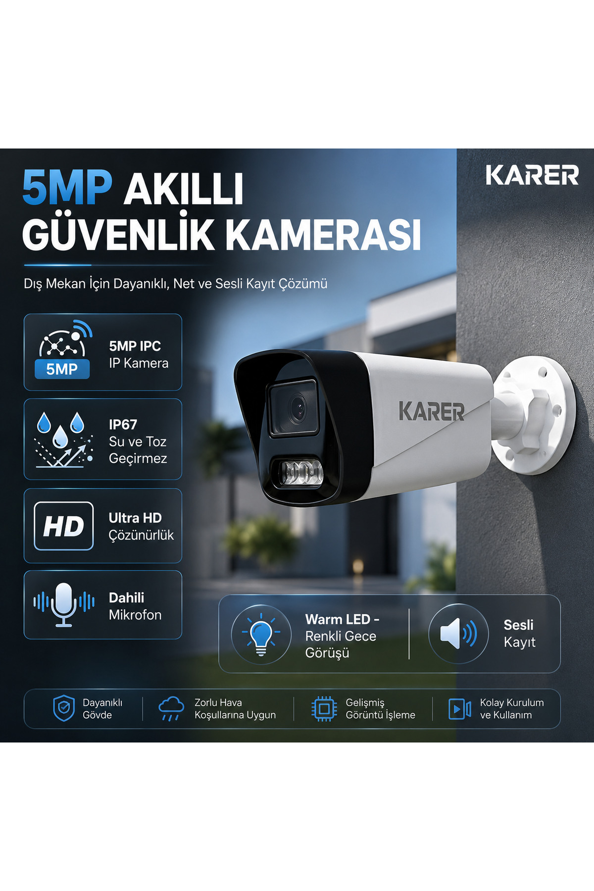 6'lı IP- PRPFESYONEL-5MP-POELİ-SESLİ -Ultra HD 5MP IP Kamera -Yapay Zeka-1TB-Güvenlik Kamerası Görsel 1