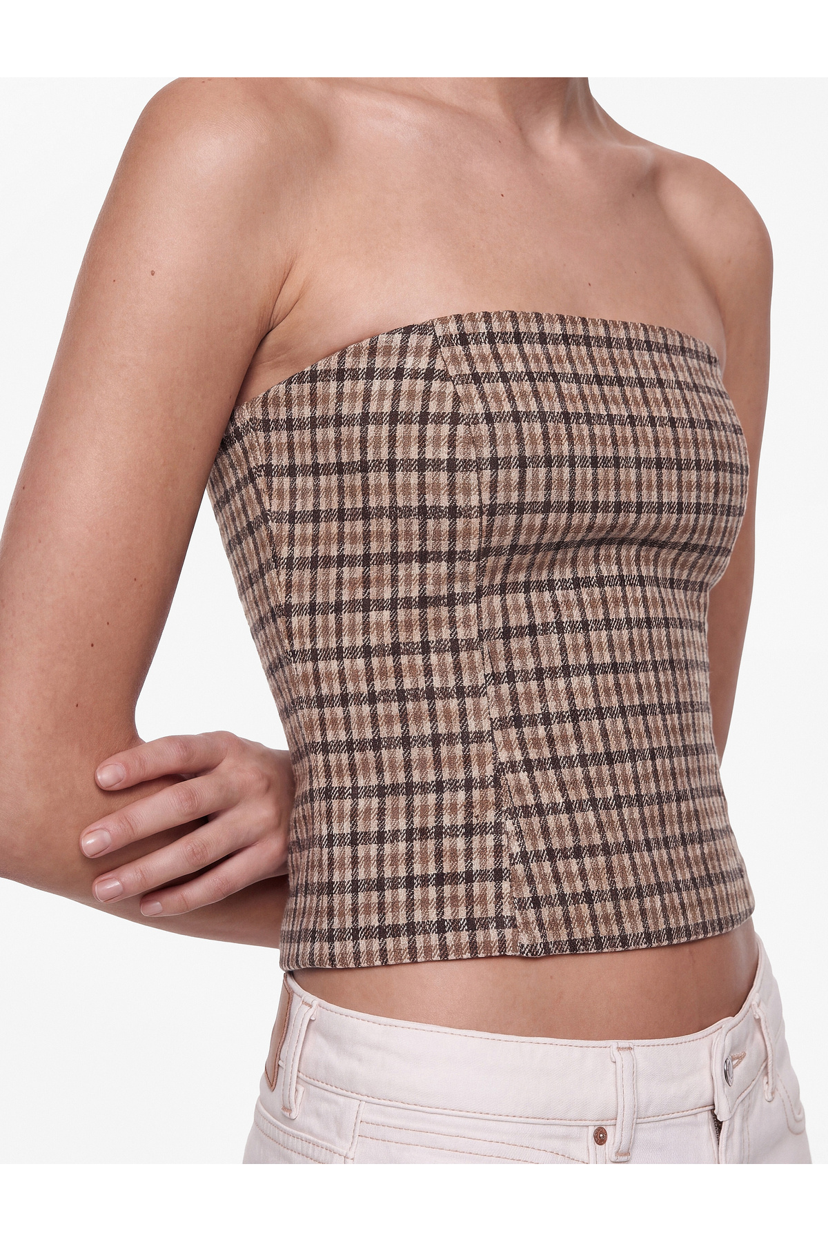 Koton Fermuar Detaylı Slim Fit Ekoseli Straplez Korse Büstiyer görsel 5