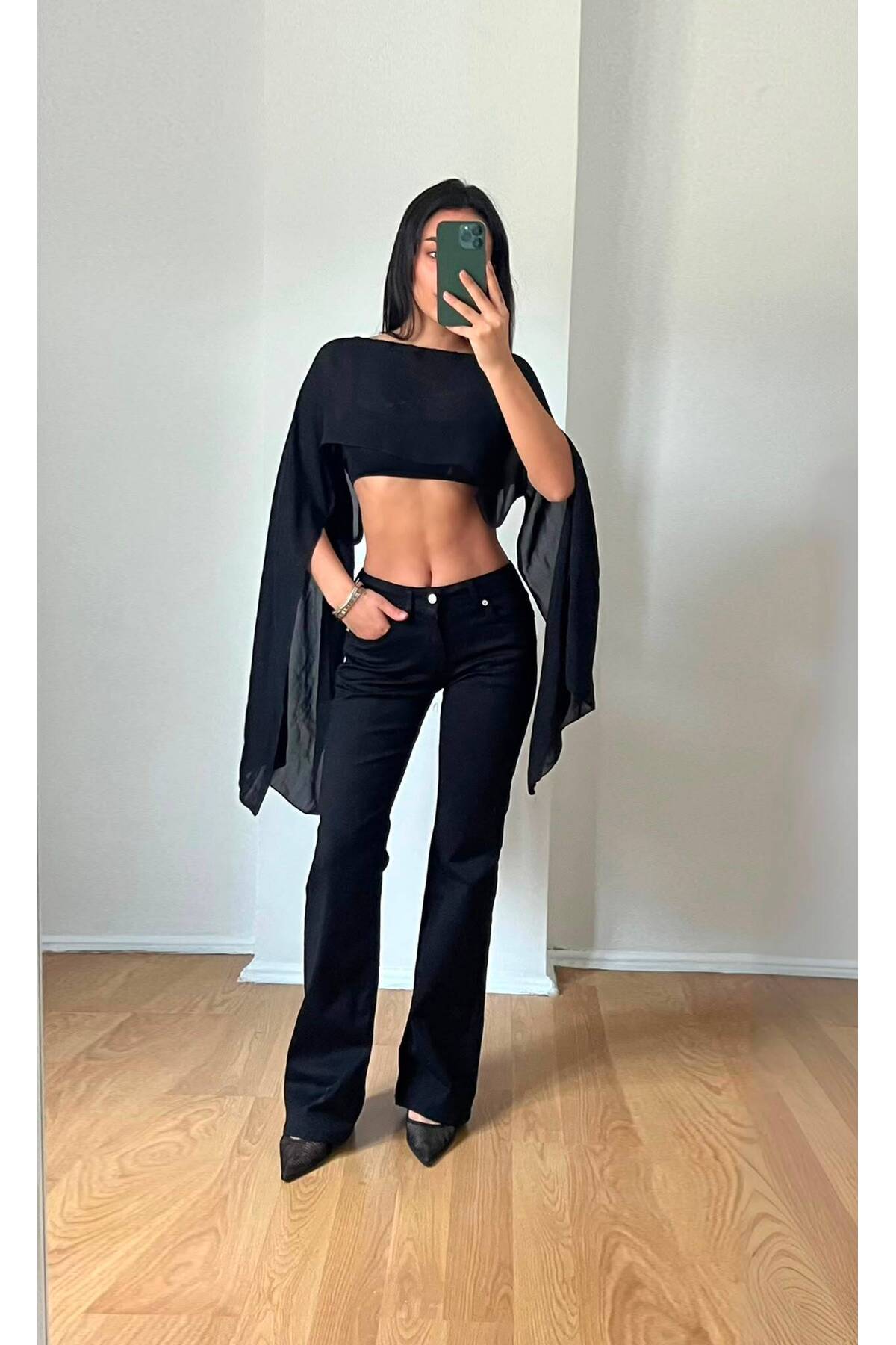 Messy Girls Okula Uygun Kadın Flare Kot Pantolon İspanyol Paça Ara Bel Flare Bootcut Low Waist Jeans Denim görsel 2