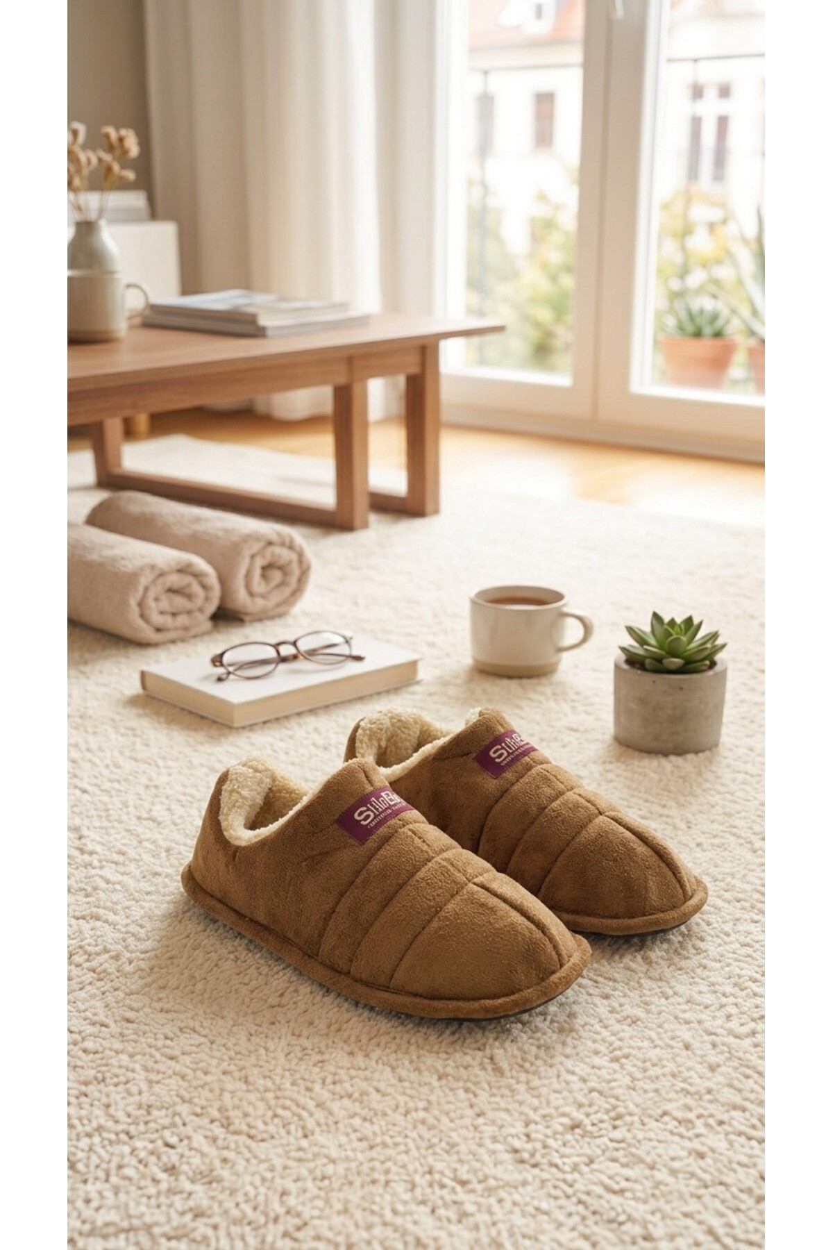 Moda Frato STL-01 Unisex Panduf Ev Ayakkabısı Kadın Erkek Ev Botu İçi Yünlü Sıcak Tutar görsel 7