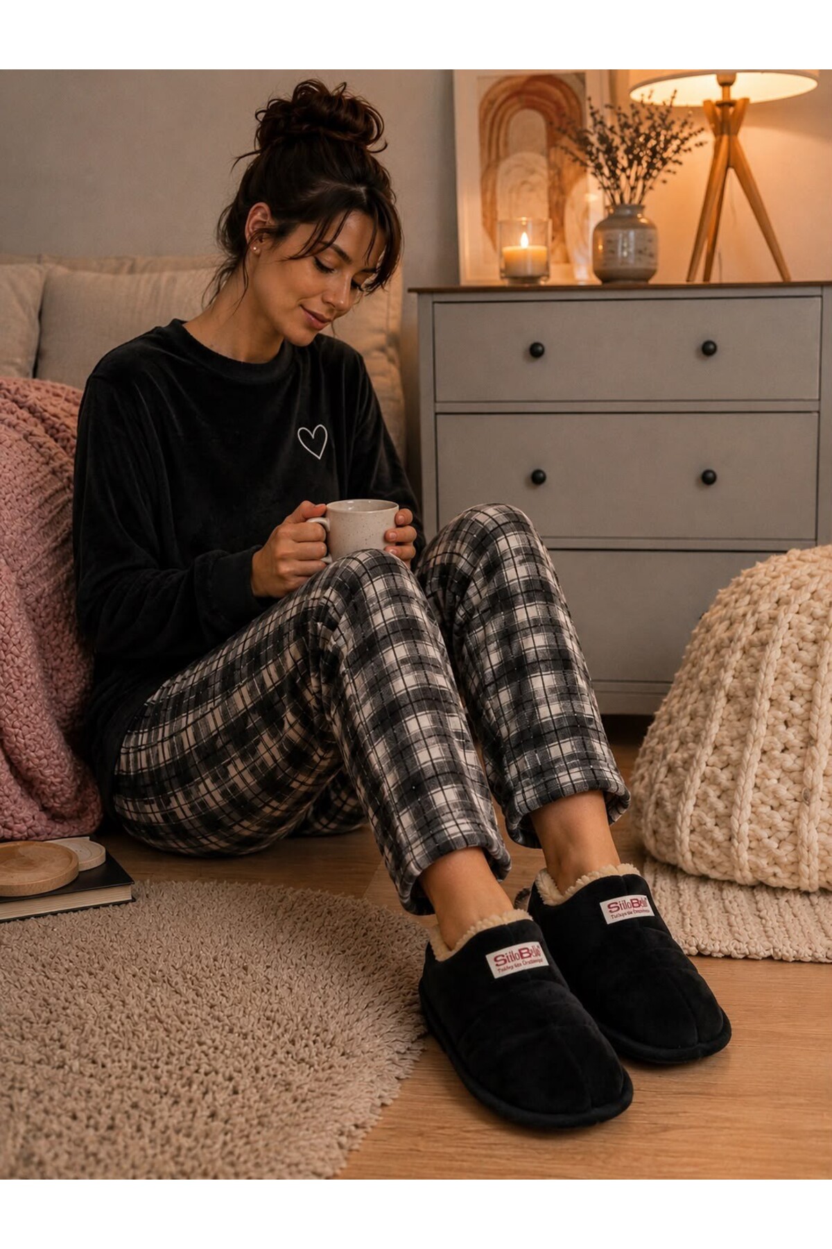 Moda Frato STL-01 Unisex Panduf Ev Ayakkabısı Kadın Erkek Ev Botu İçi Yünlü Sıcak Tutar görsel 2