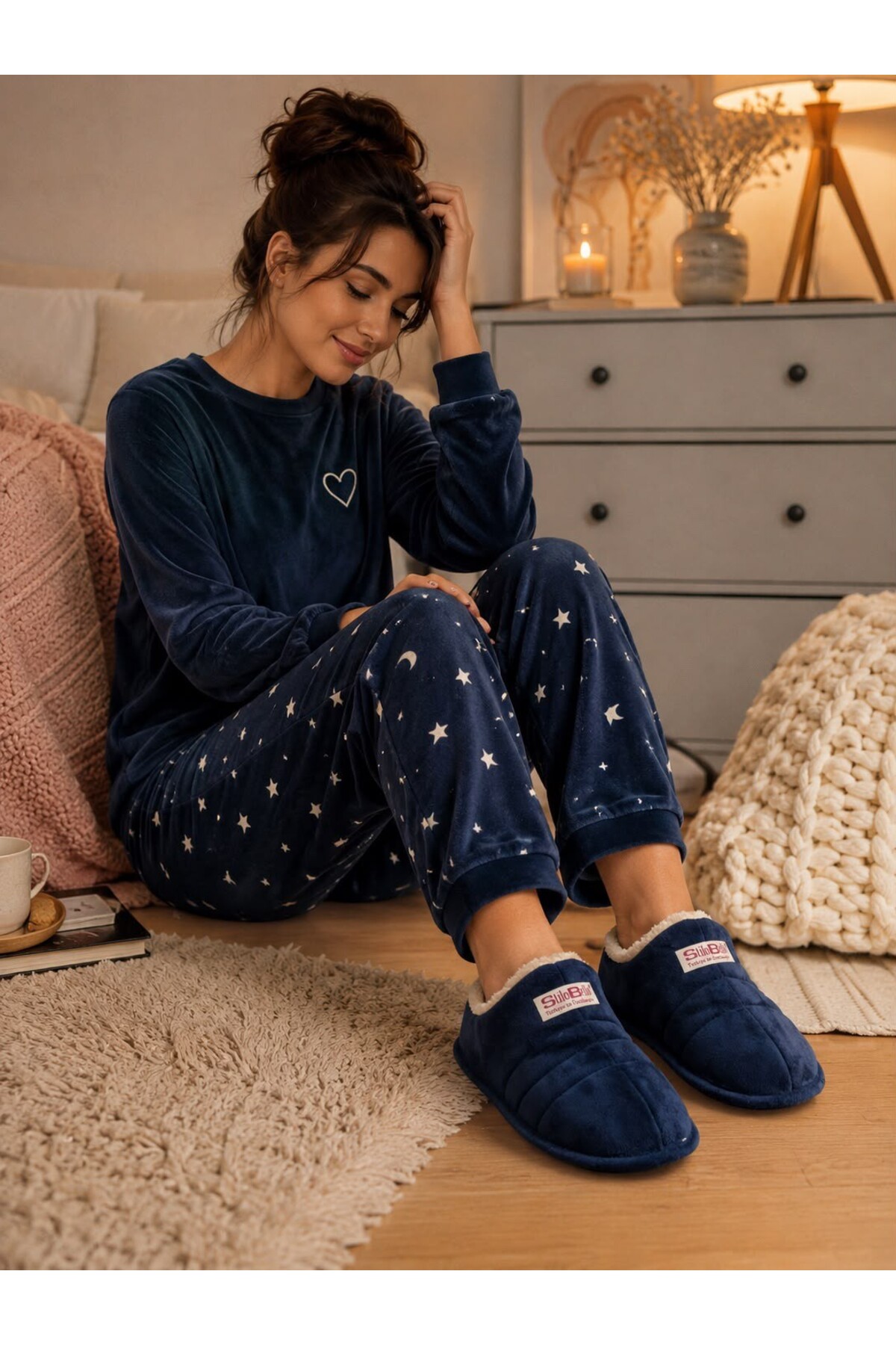 Moda Frato STL-01 Unisex Panduf Ev Ayakkabısı Kadın Erkek Ev Botu İçi Yünlü Sıcak Tutar görsel 2