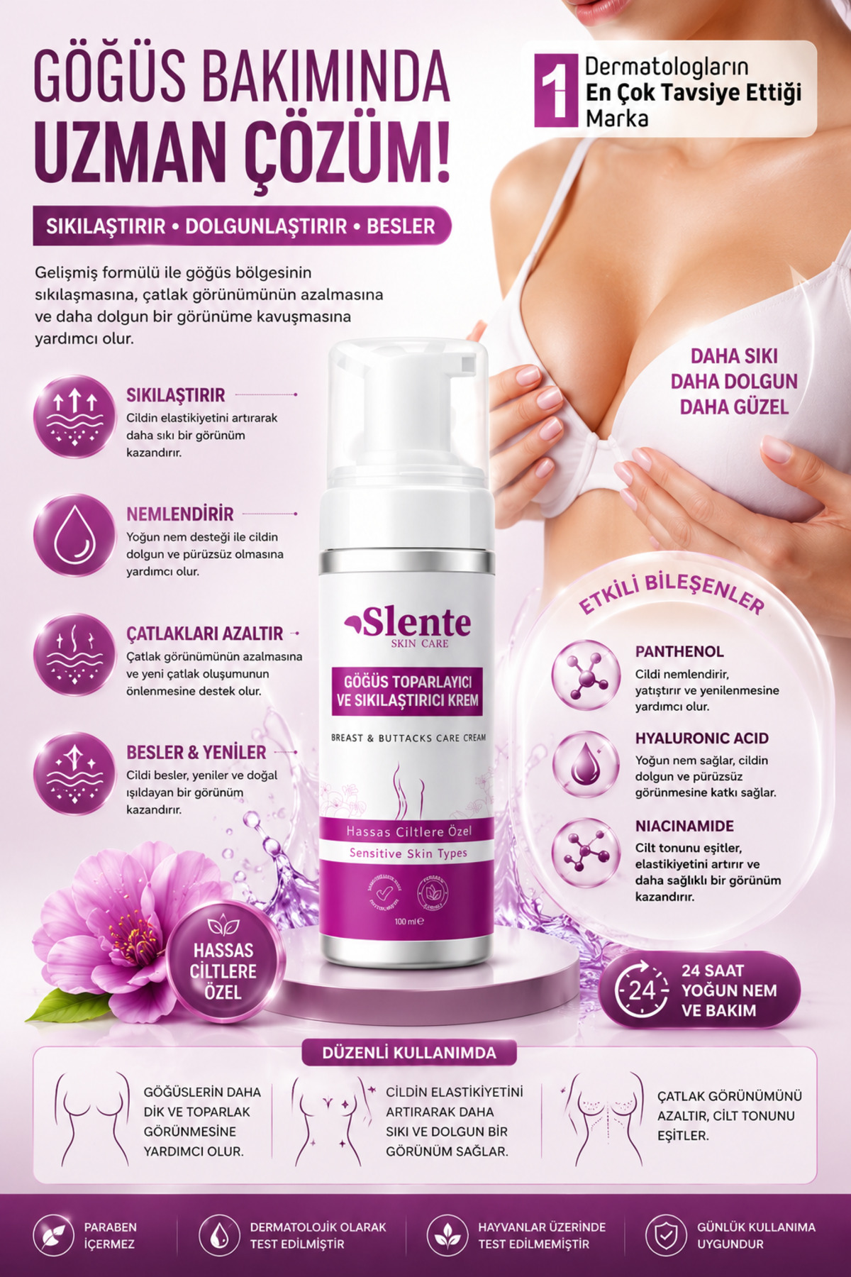 SLENTE Göğüs Ve Kalça Şekillendirici, Dolgunlaştırıcı, Çatlak Giderici, Sıkılaştırıcı Krem 100ml — SLT1
